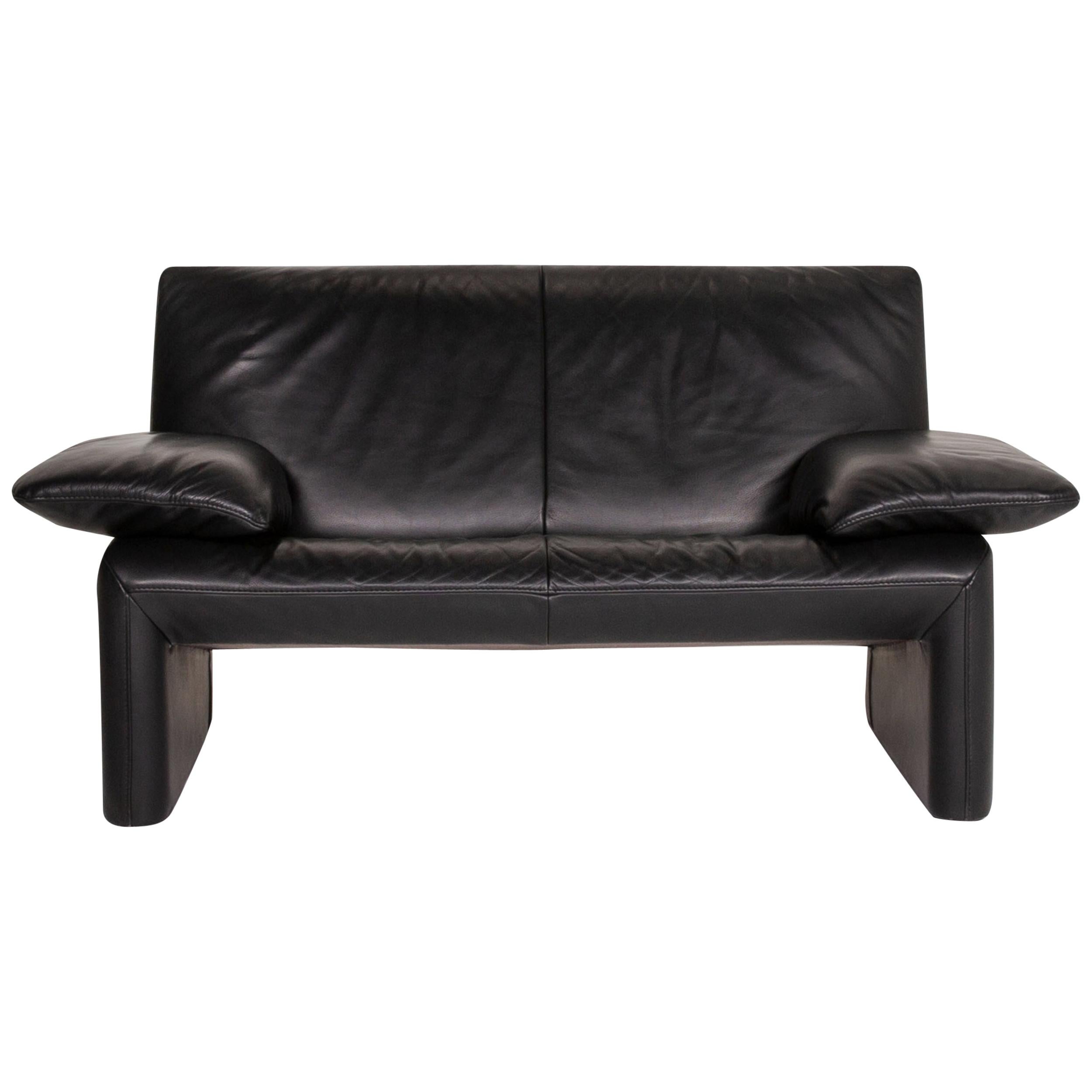 JORI Leather Sofa Black Two-Seat Couch For Sale