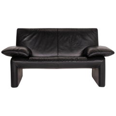 JORI Leather Sofa Black Two-Seat Couch