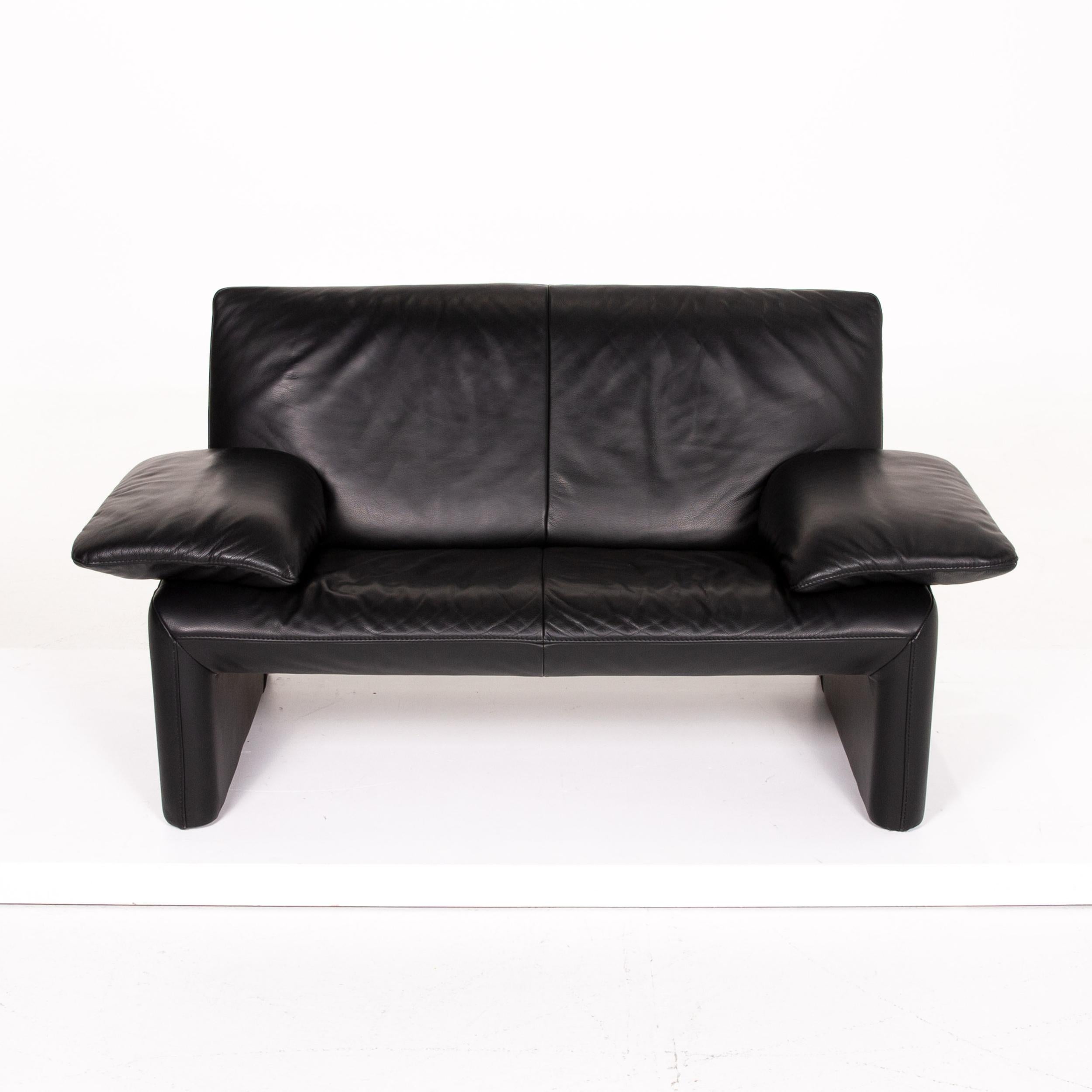 JORI Leather Sofa Black Two-Seat Couch For Sale 4