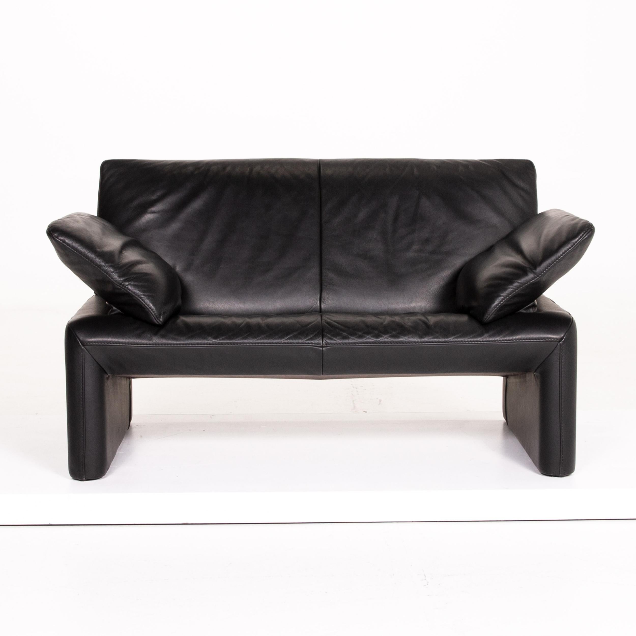 Modern JORI Leather Sofa Black Two-Seat Couch For Sale