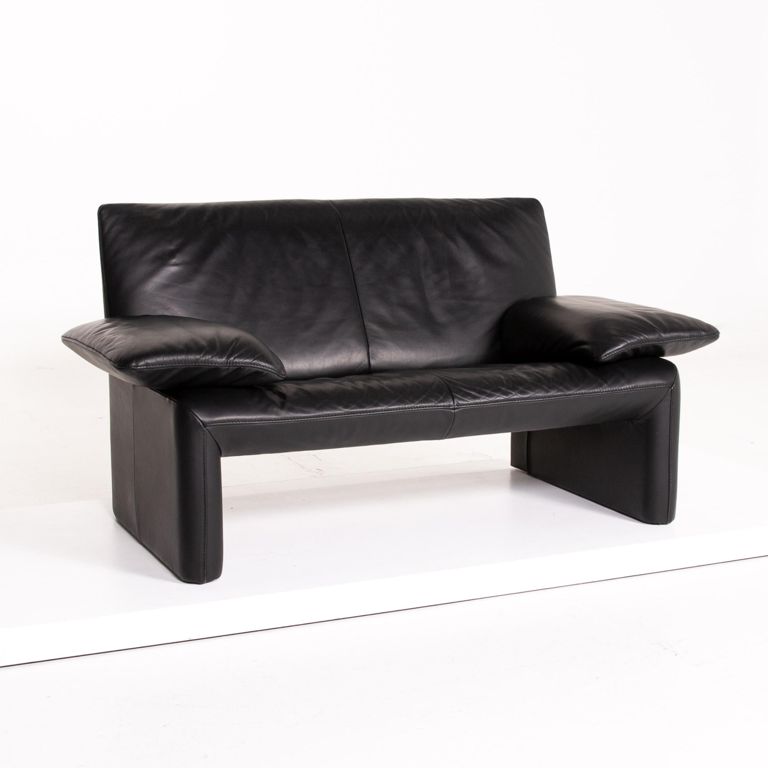 JORI Leather Sofa Black Two-Seat Couch For Sale 3