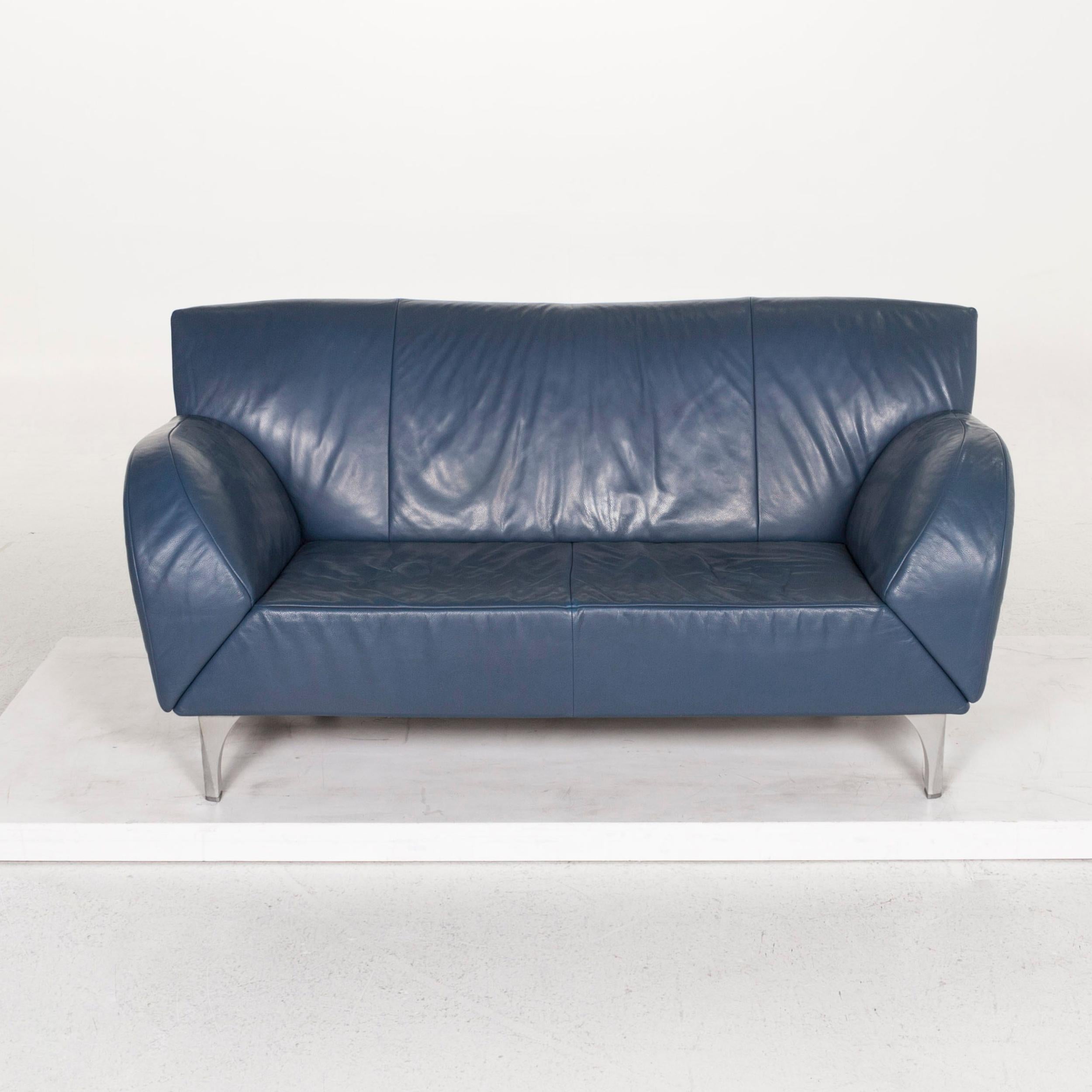JORI Leather Sofa Blue Function Two-Seat Couch For Sale 1