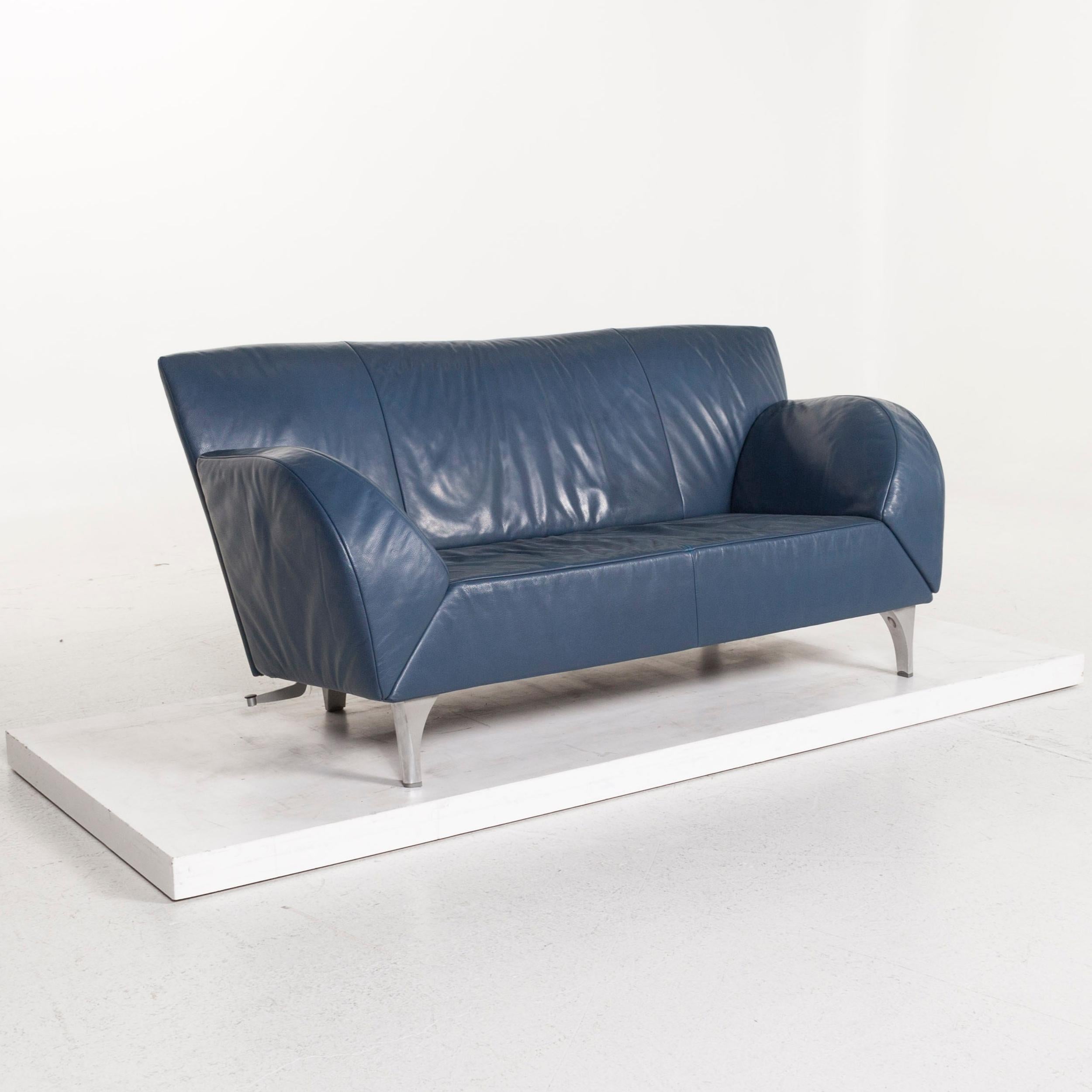 Contemporary JORI Leather Sofa Blue Function Two-Seat Couch For Sale
