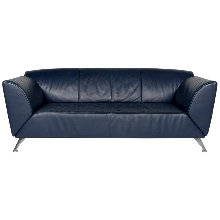Jori Leather Sofa Blue Three Seat Function Couch For Sale At 1stdibs