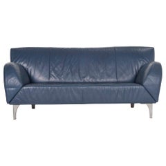JORI Leather Sofa Blue Three-Seat Function Couch