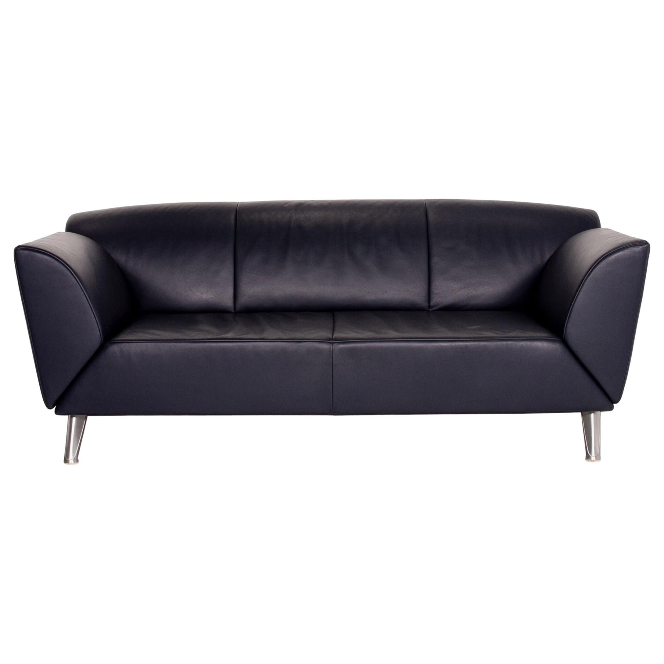 JORI Leather Sofa Dark Blue Blue Three-Seat Function Couch For Sale