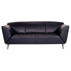 JORI Leather Sofa Dark Blue Blue Three-Seat Function Couch