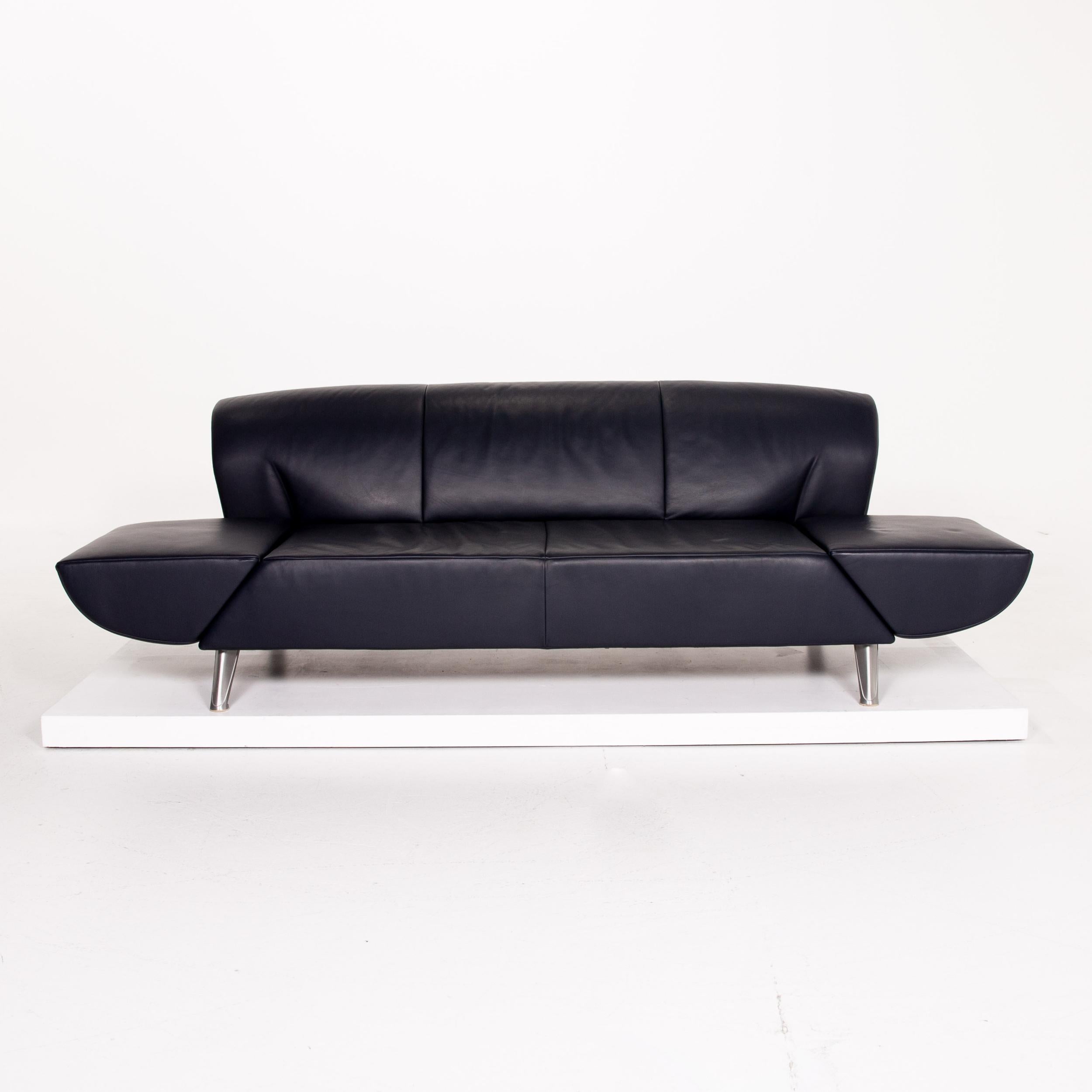 Modern JORI Leather Sofa Dark Blue Blue Three-Seat Function Couch For Sale