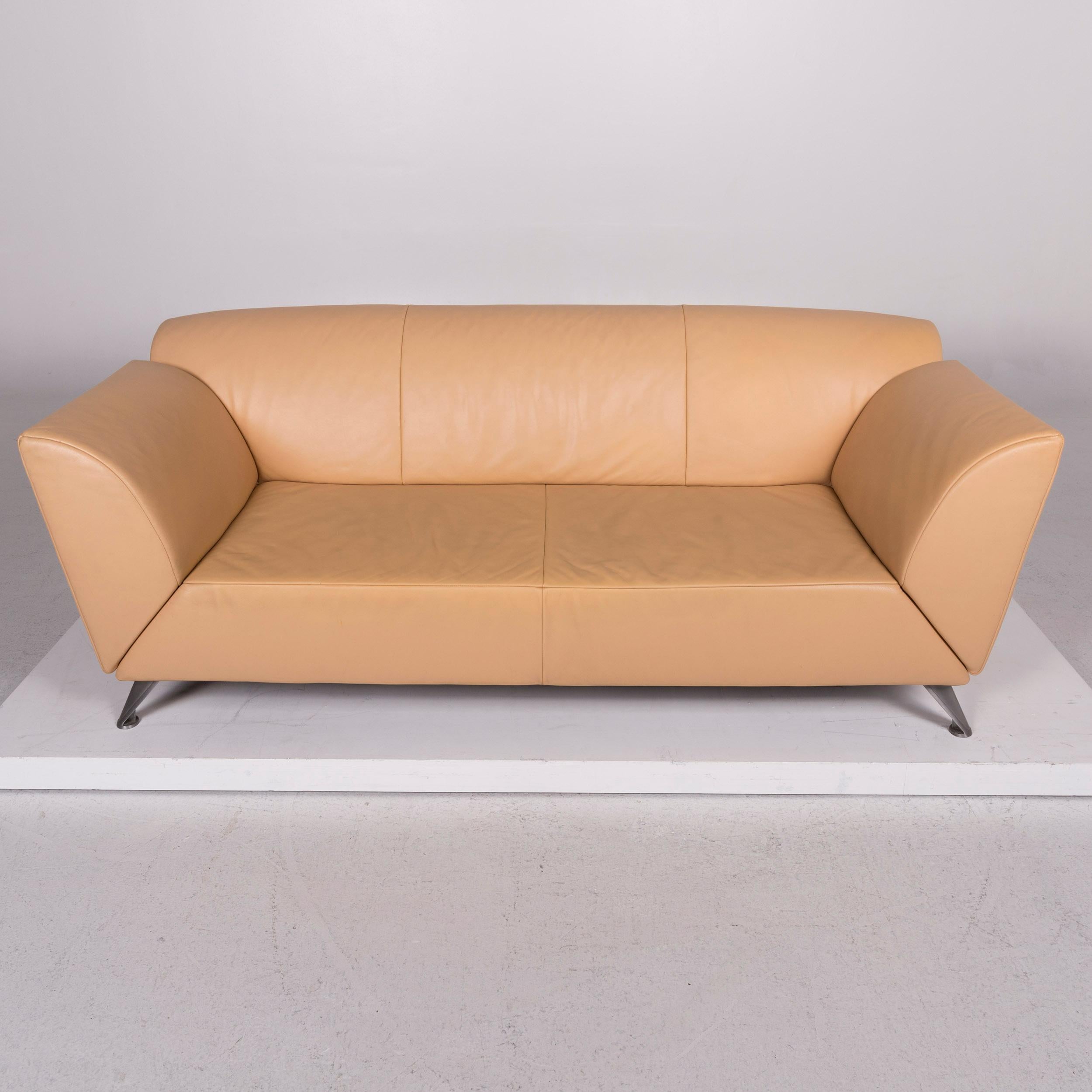 JORI Leather Sofa Set Beige Three-Seat Armchair For Sale 5