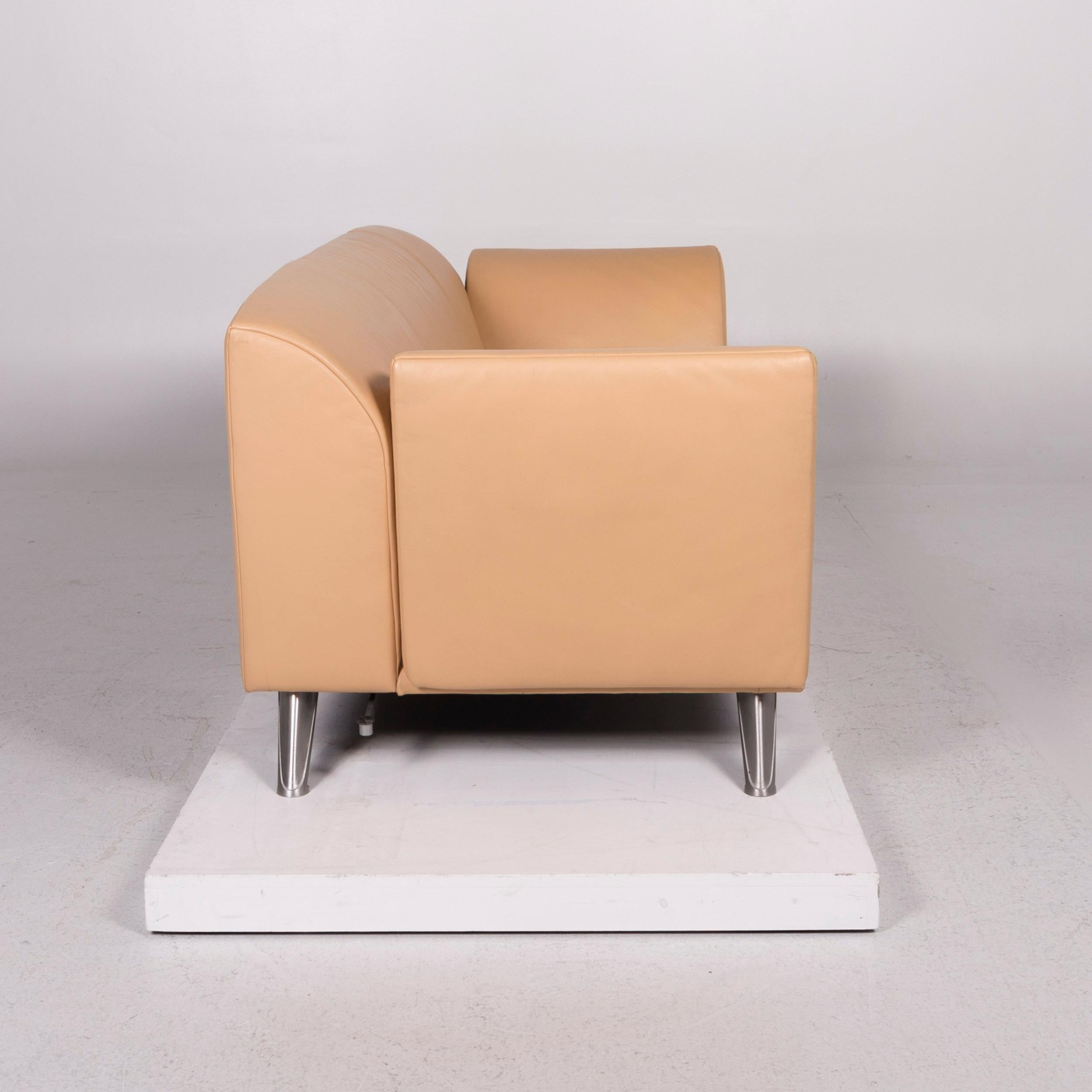 JORI Leather Sofa Set Beige Three-Seat Armchair For Sale 6