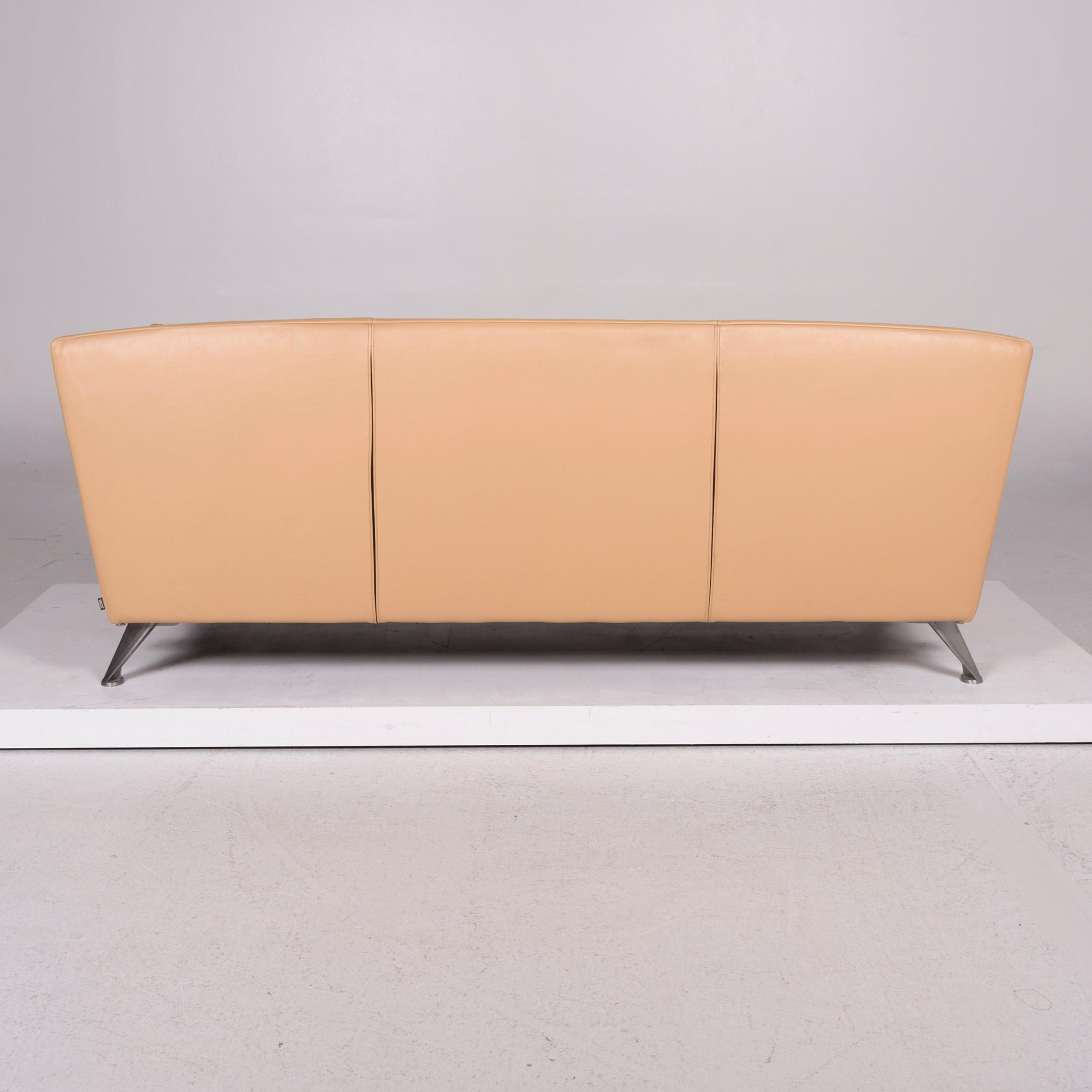 JORI Leather Sofa Set Beige Three-Seat Armchair For Sale 7