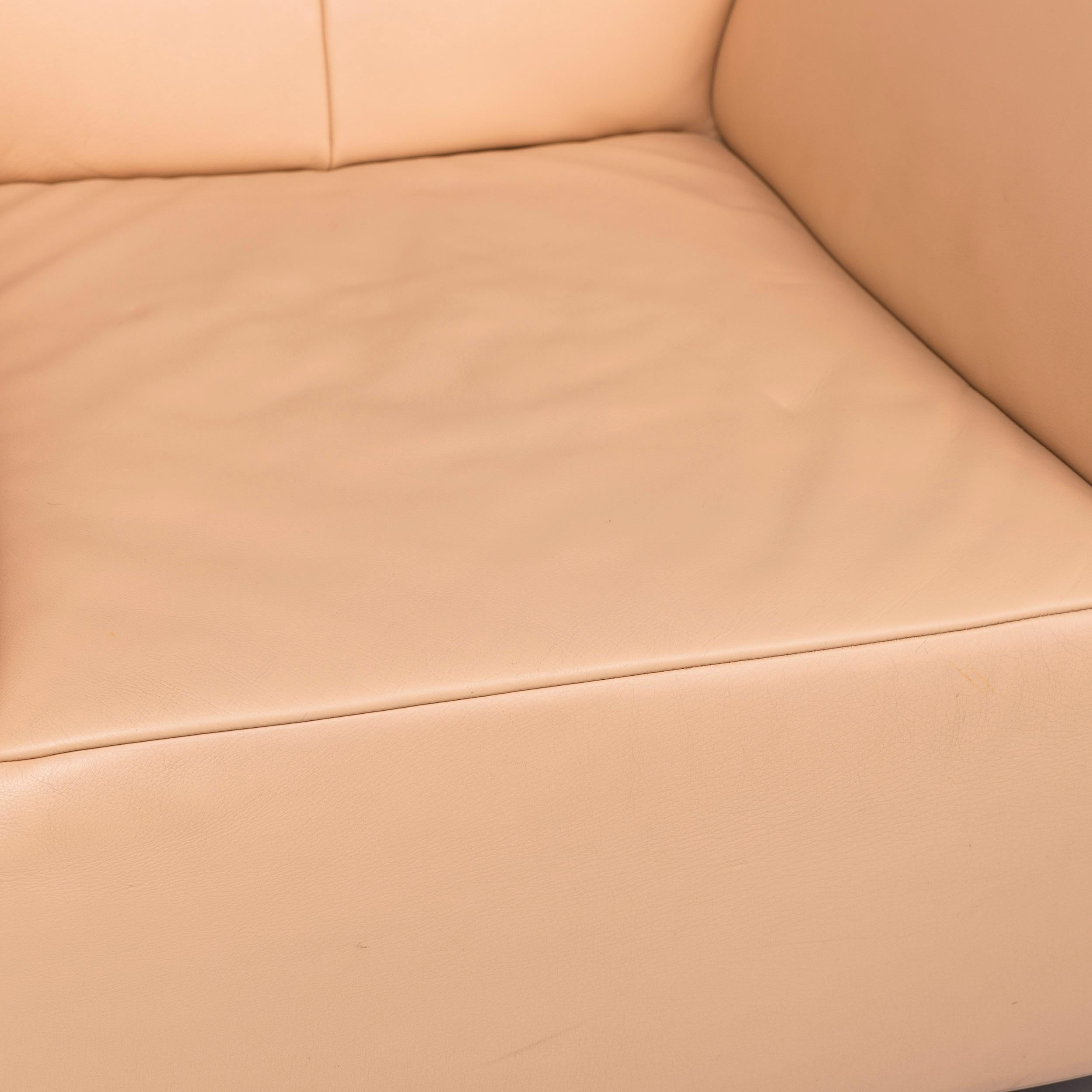 JORI Leather Sofa Set Beige Three-Seat Armchair For Sale 9