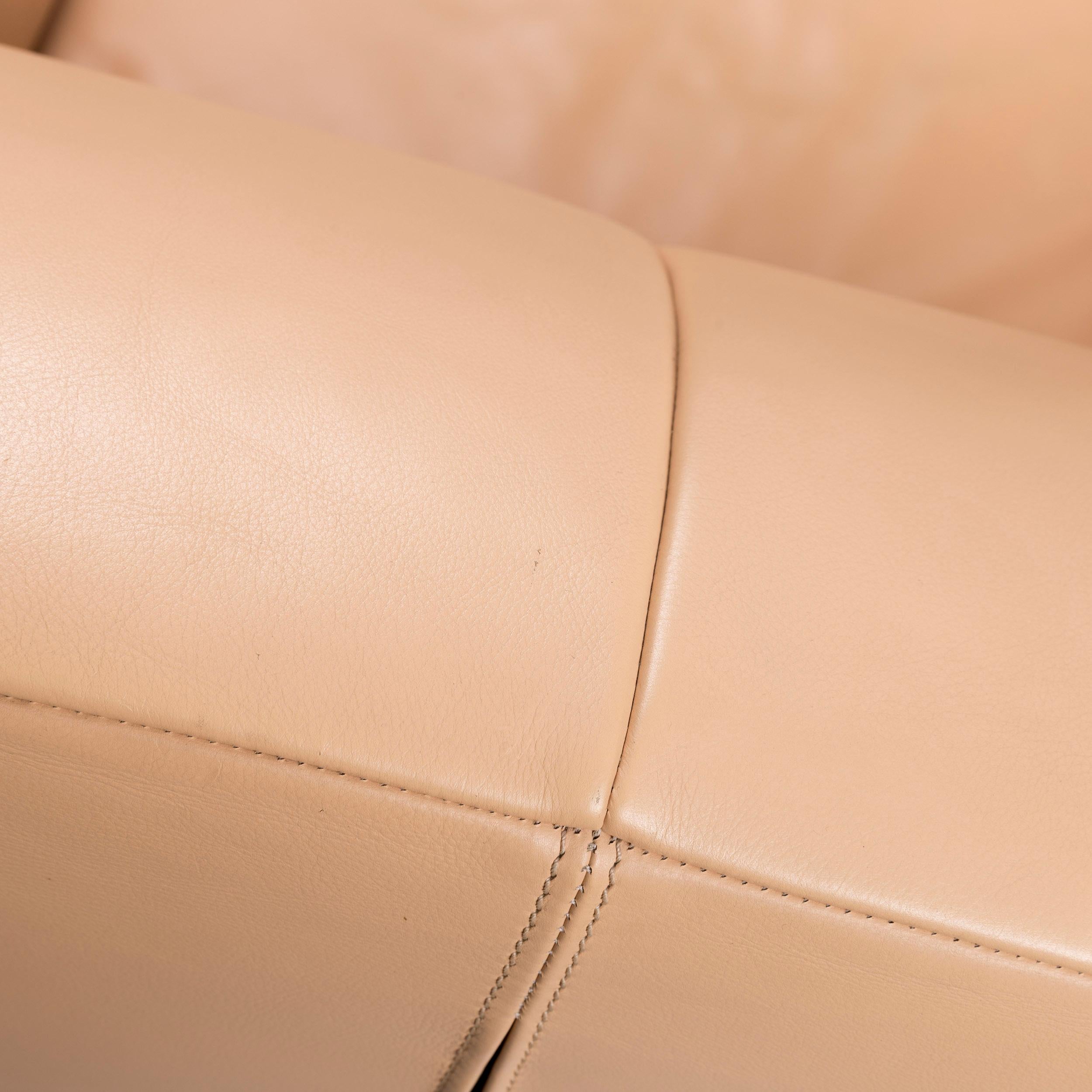 JORI Leather Sofa Set Beige Three-Seat Armchair For Sale 11
