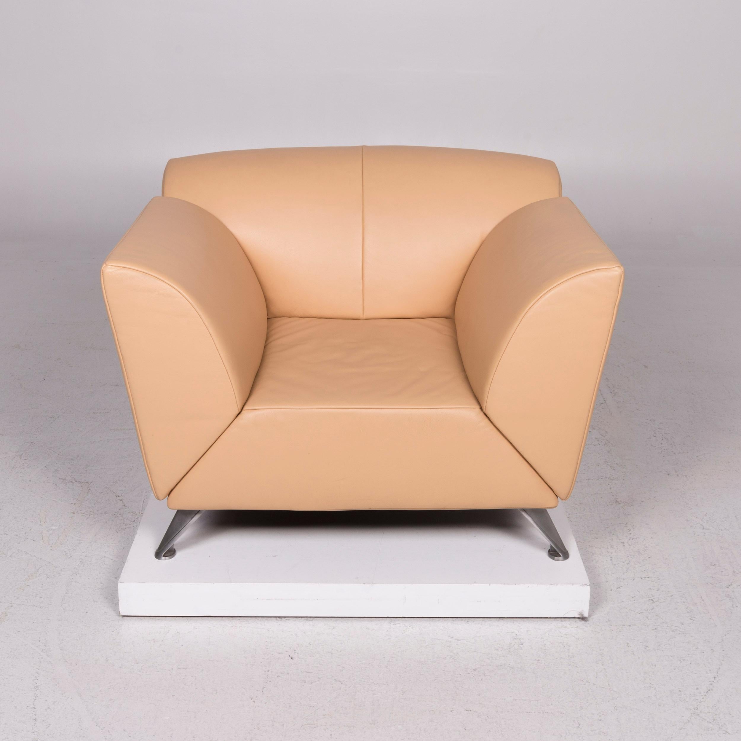 JORI Leather Sofa Set Beige Three-Seat Armchair For Sale 12