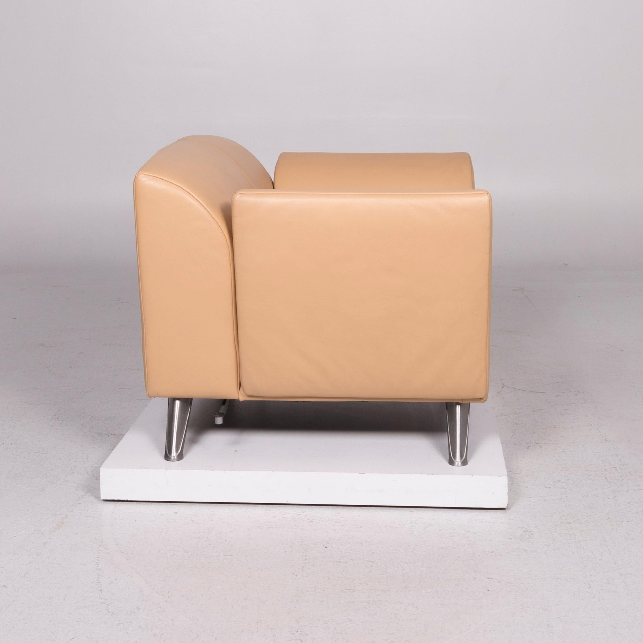 JORI Leather Sofa Set Beige Three-Seat Armchair For Sale 13