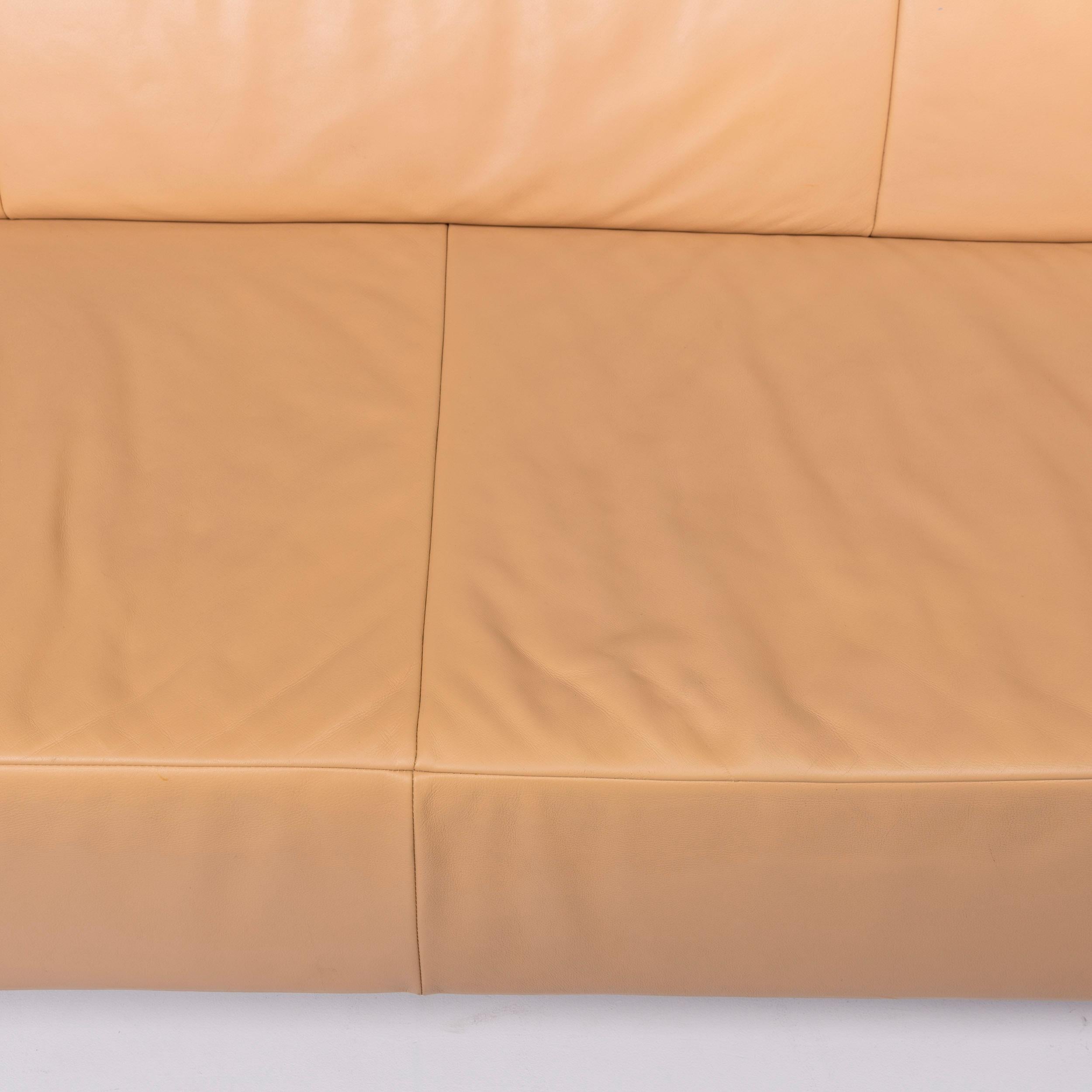 Contemporary JORI Leather Sofa Set Beige Three-Seat Armchair For Sale
