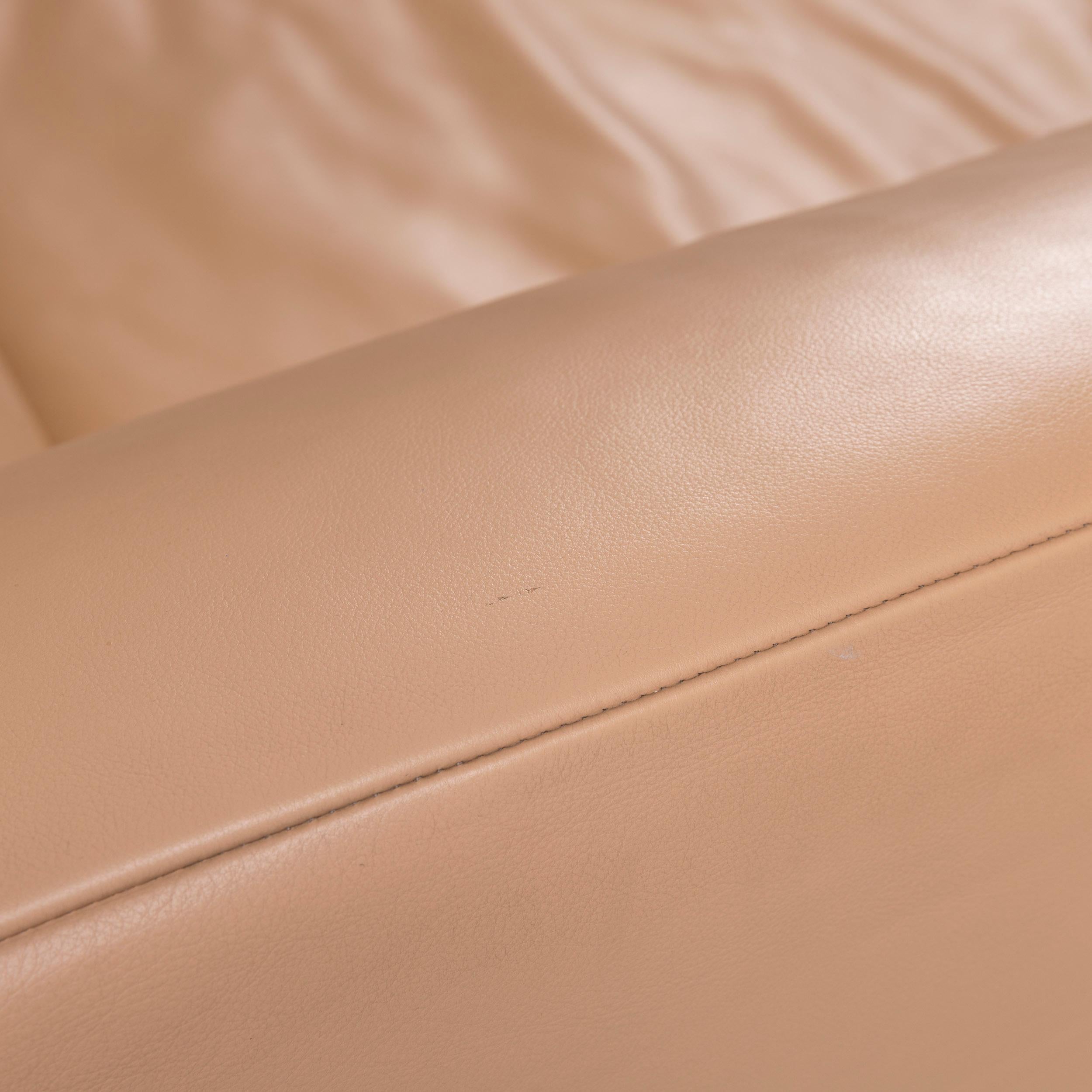 JORI Leather Sofa Set Beige Three-Seat Armchair For Sale 1