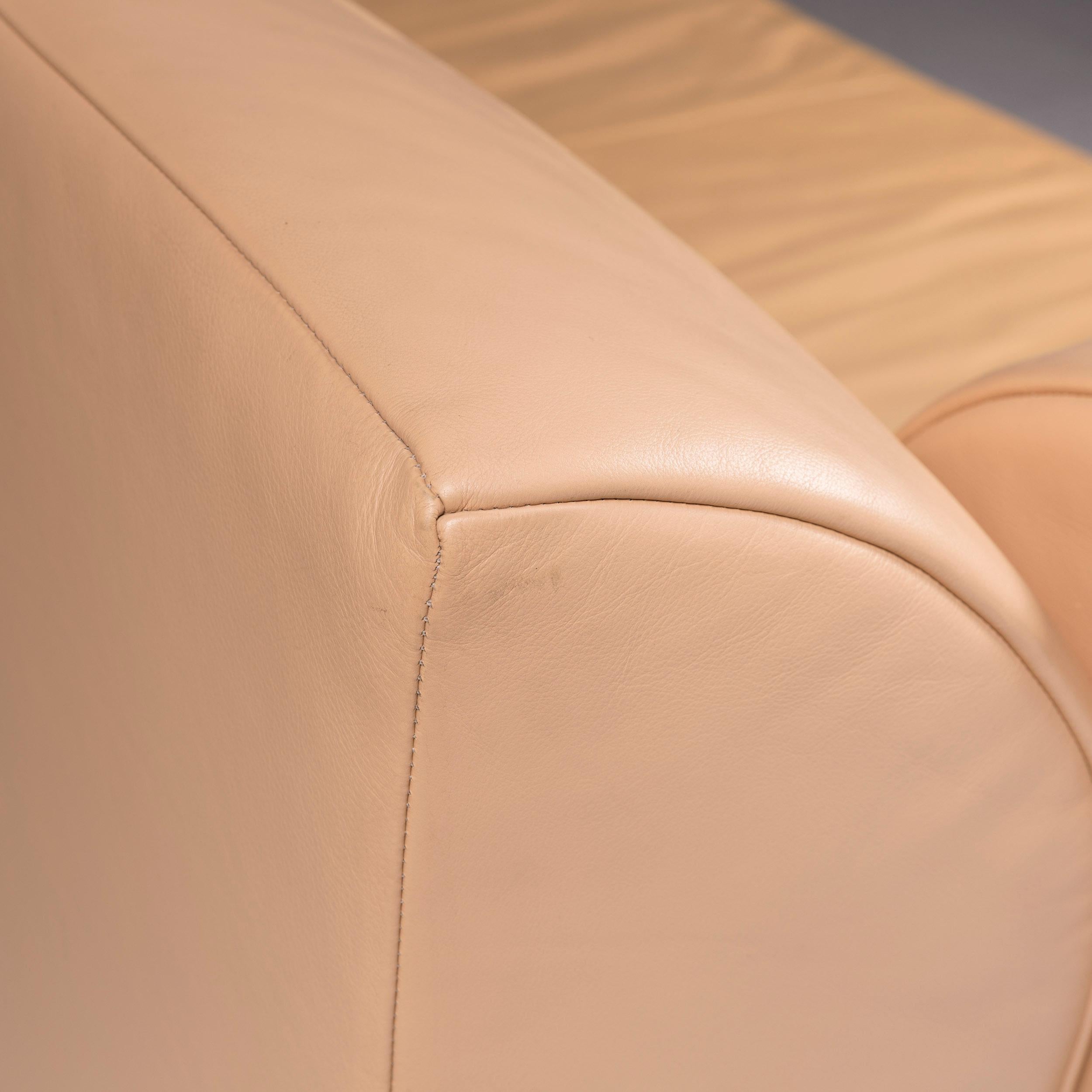 JORI Leather Sofa Set Beige Three-Seat Armchair For Sale 2
