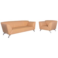 JORI Leather Sofa Set Beige Three-Seat Armchair
