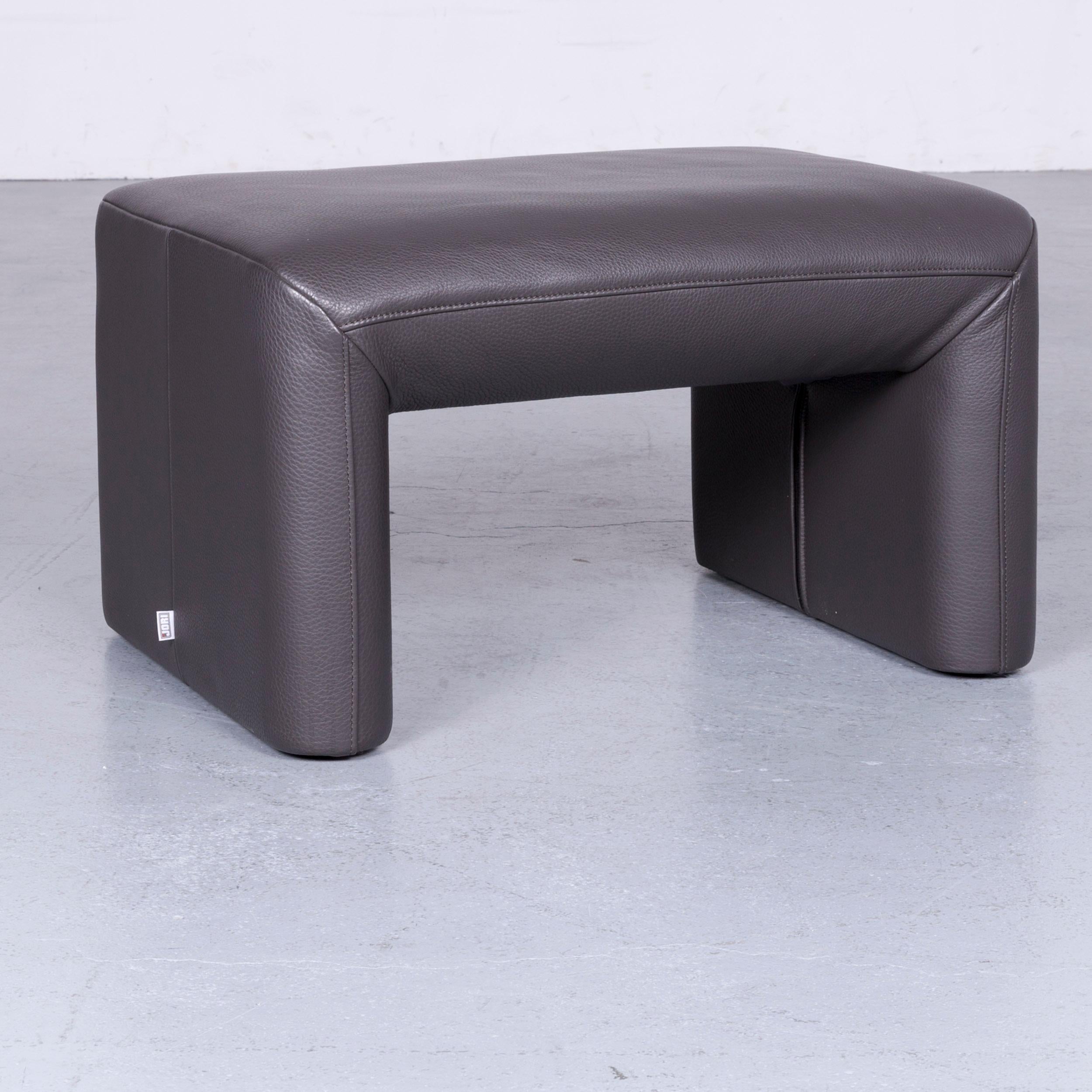 Jori Linea Designer Leather Sofa Foot-Stool Set Grey Two-Seat Couch  6