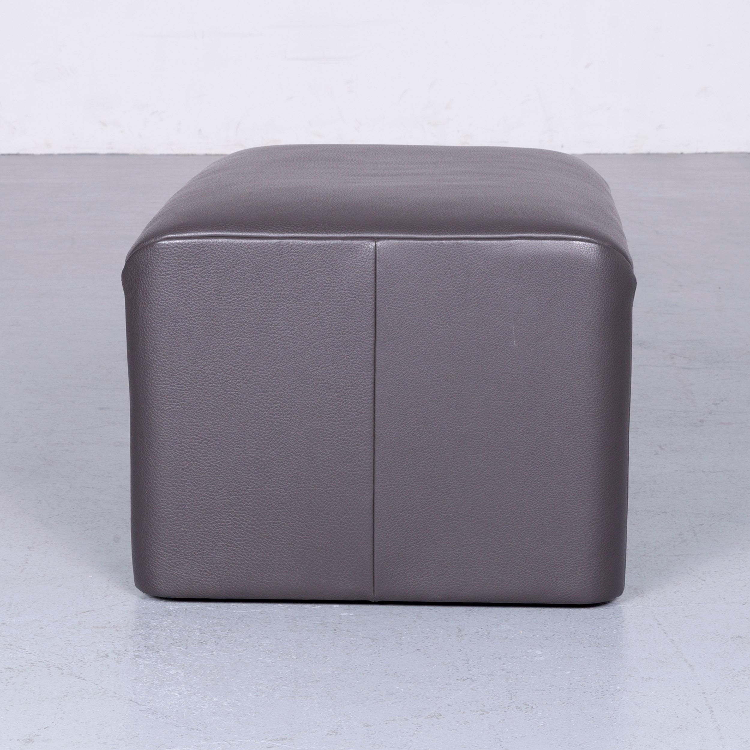 Jori Linea Designer Leather Sofa Foot-Stool Set Grey Two-Seat Couch  9