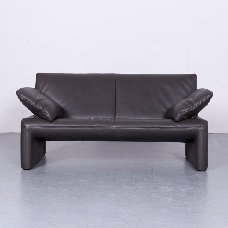 Jori Linea Designer Leather Sofa Foot-Stool Set Grey Two-Seat Couch at  1stDibs