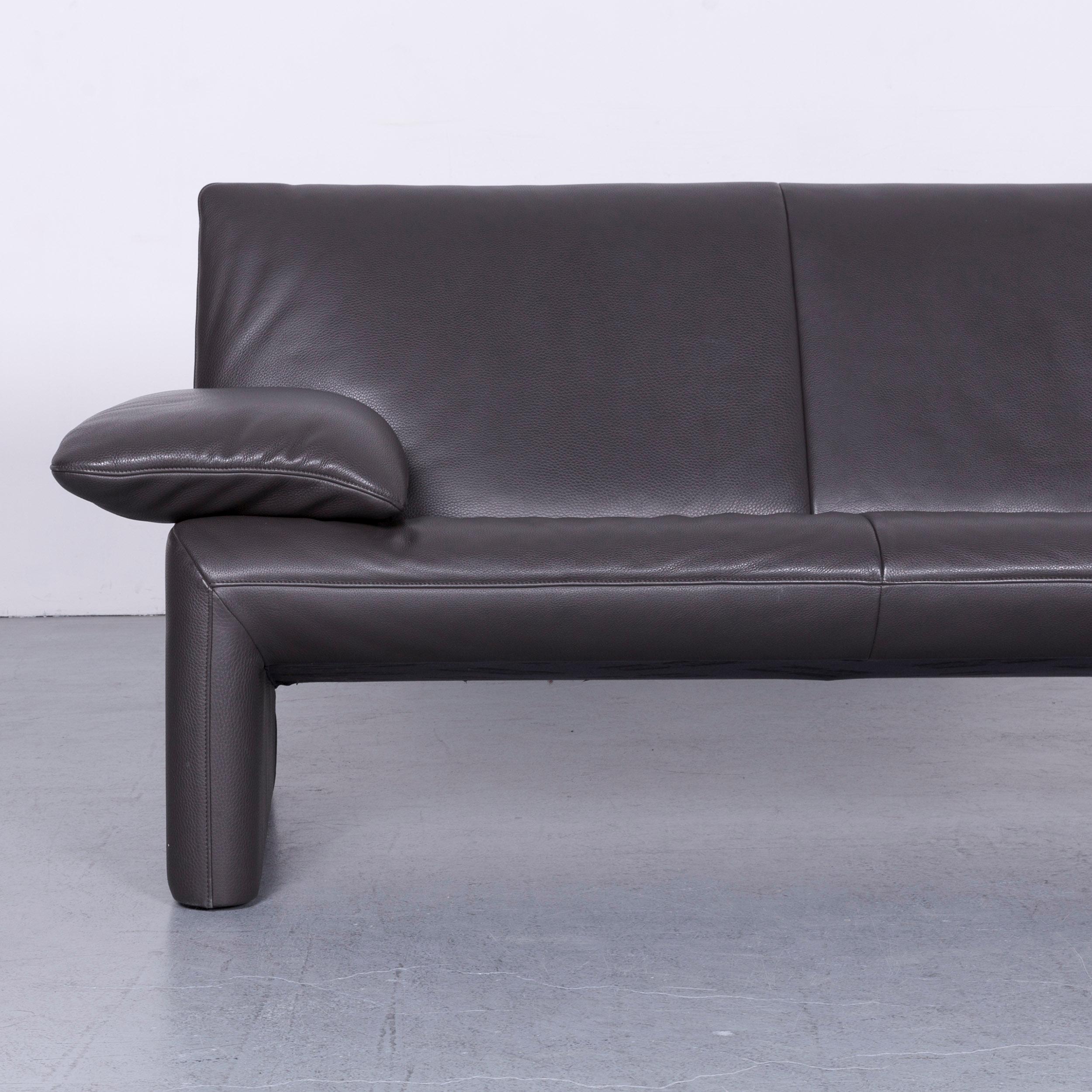 Belgian Jori Linea Designer Leather Sofa Foot-Stool Set Grey Two-Seat Couch 