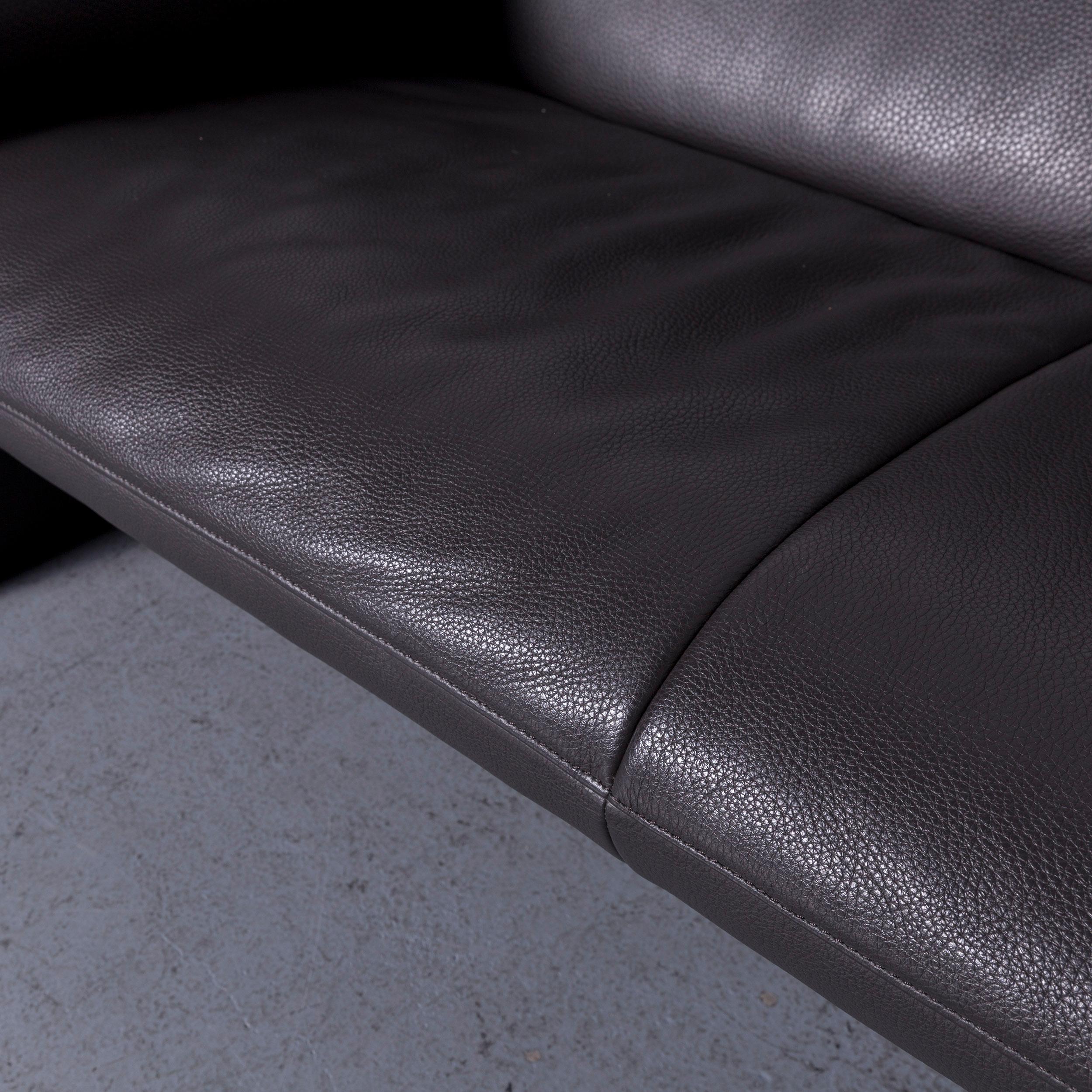 Jori Linea Designer Leather Sofa Foot-Stool Set Grey Two-Seat Couch  1