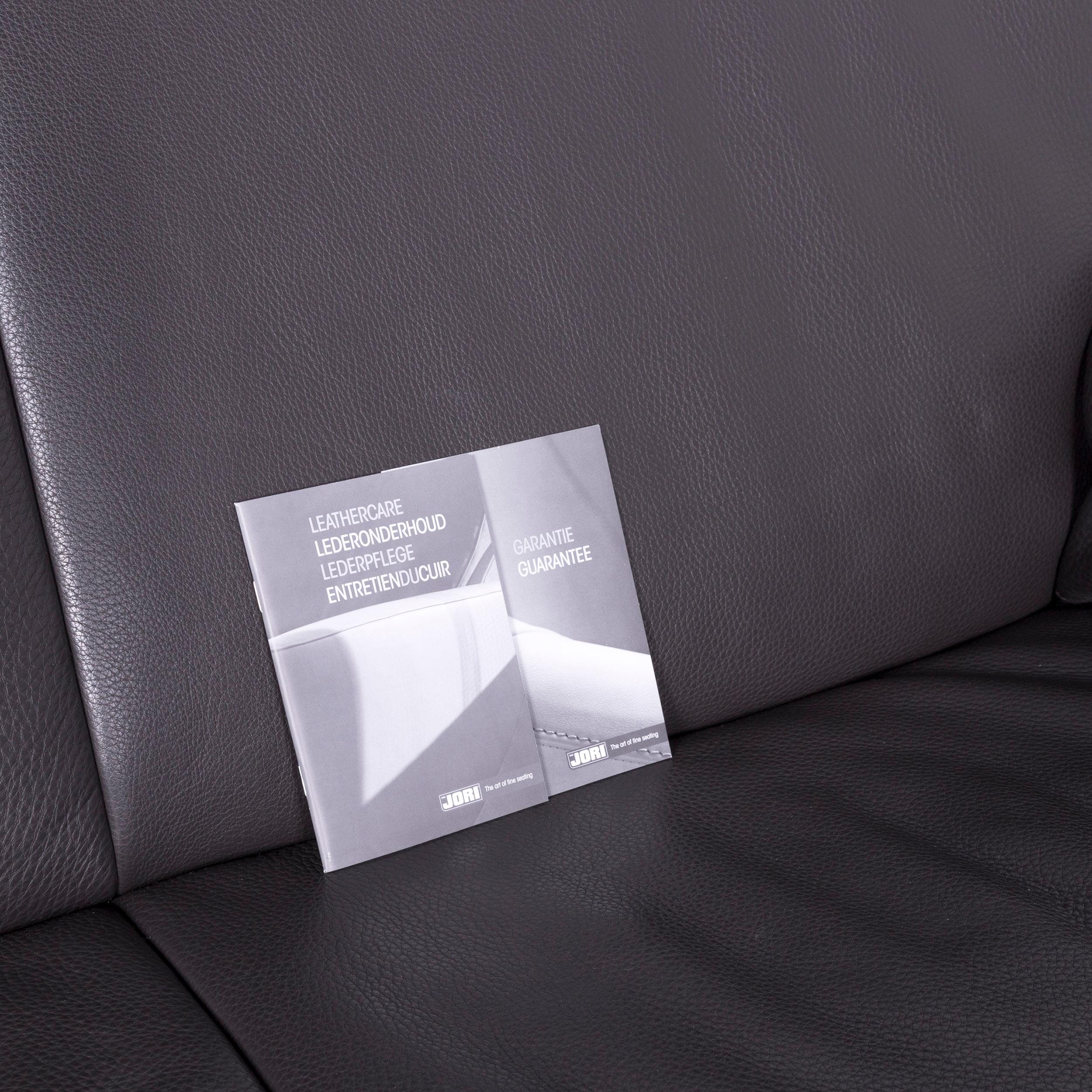 Jori Linea Designer Leather Sofa Foot-Stool Set Grey Two-Seat Couch  2