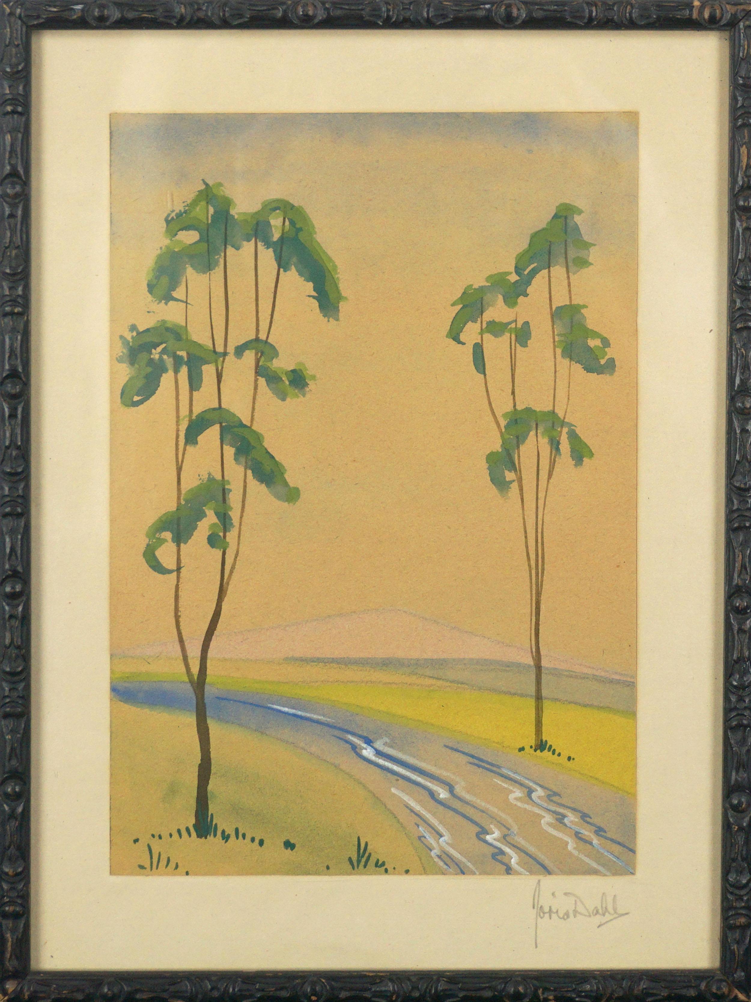 Joris Dahl Landscape Painting - Early 20th Century Watercolor --  Eucalyptus Trees and Stream 