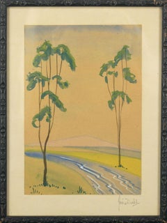 Early 20th Century Watercolor --  Eucalyptus Trees and Stream 