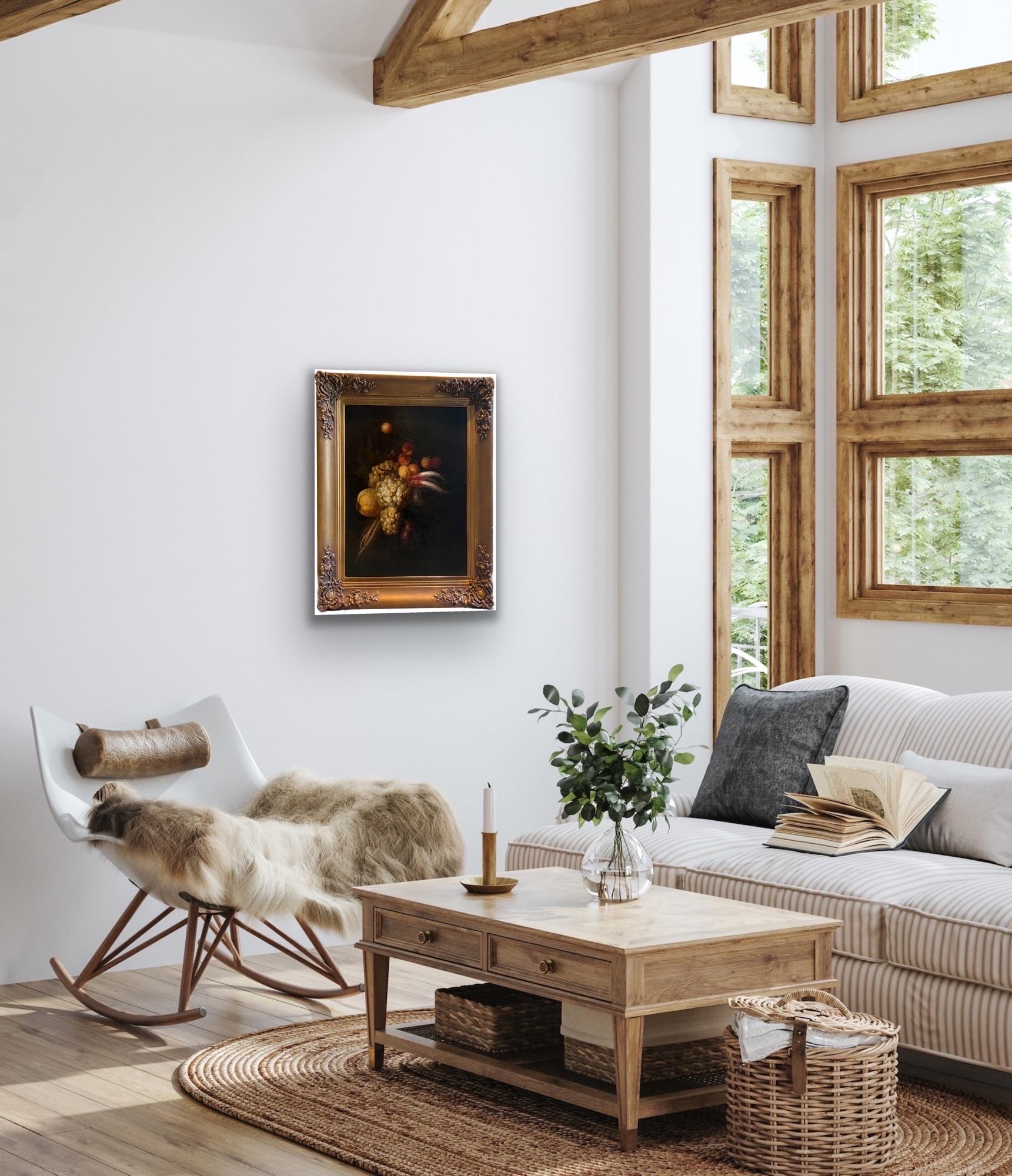 17th century Still-life Opulent display of grapes, prunes and a lemon 1