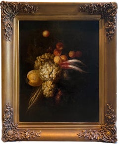 17th century Still-life Opulent display of grapes, prunes and a lemon