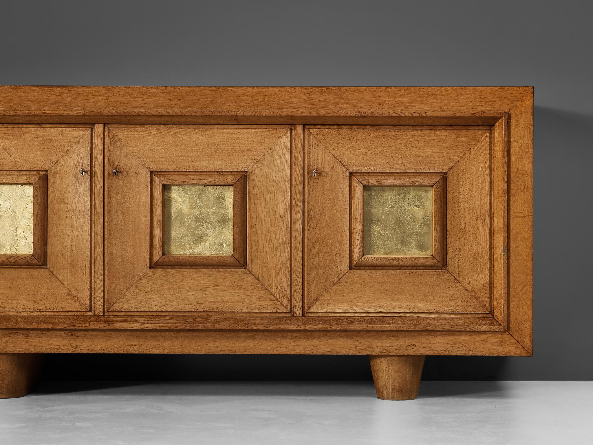 French Jorj Rual Art Deco Sideboard in Solid Oak and Gold Leaf