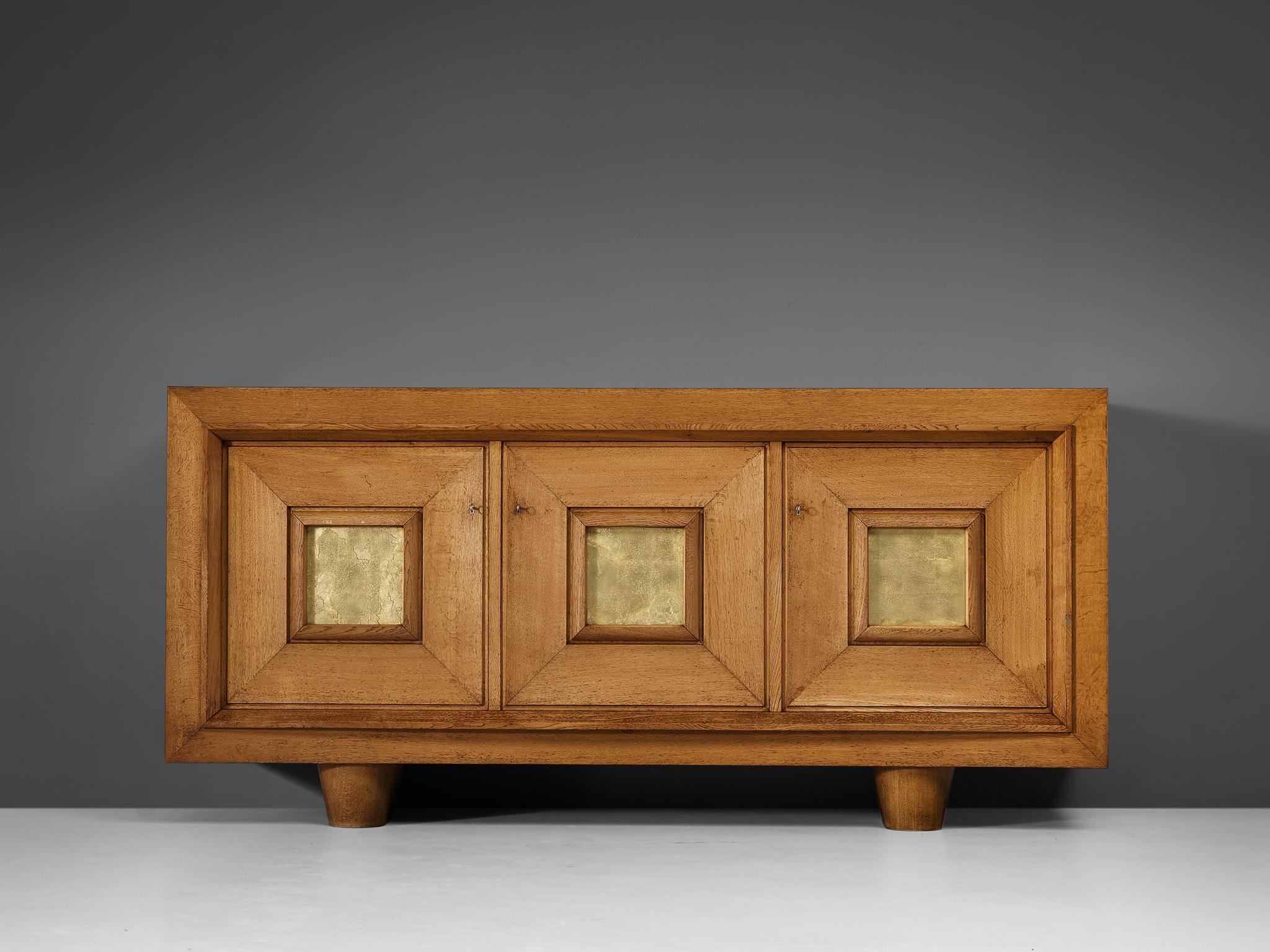 Mid-20th Century Jorj Rual Art Deco Sideboard in Solid Oak and Gold Leaf