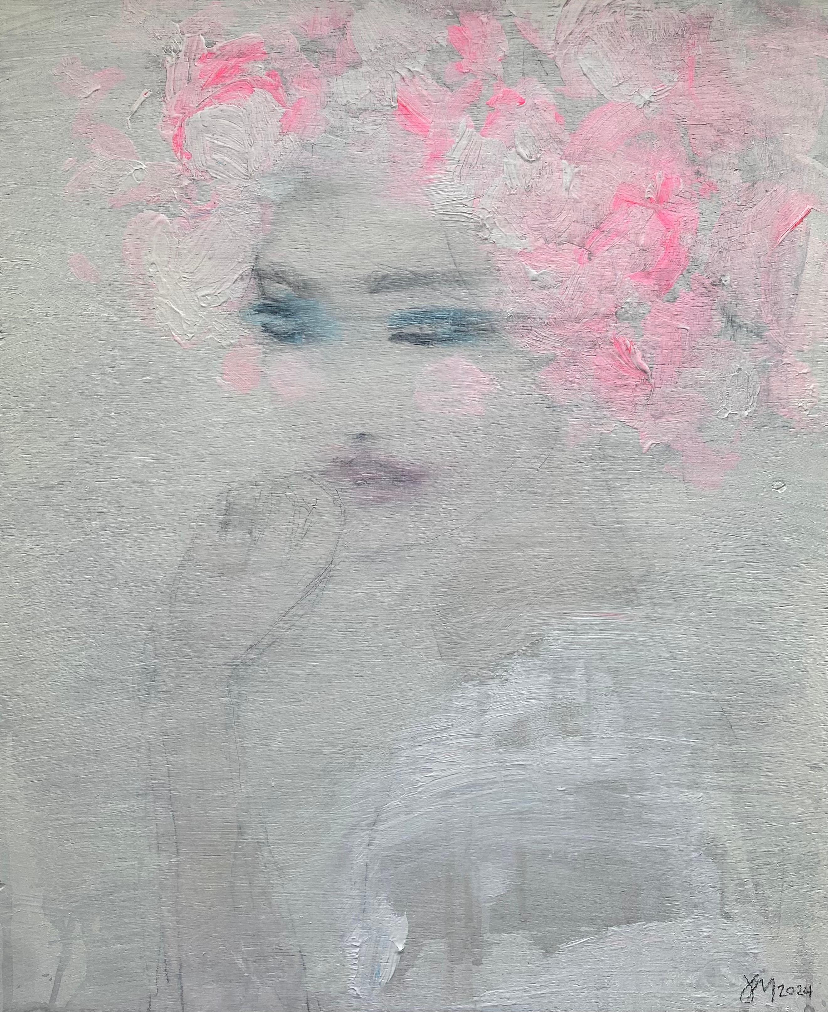 Jorunn Mulen Figurative Painting - "A touch of Spring", Original Figurative Portrait Painting, Affordable, Spring 