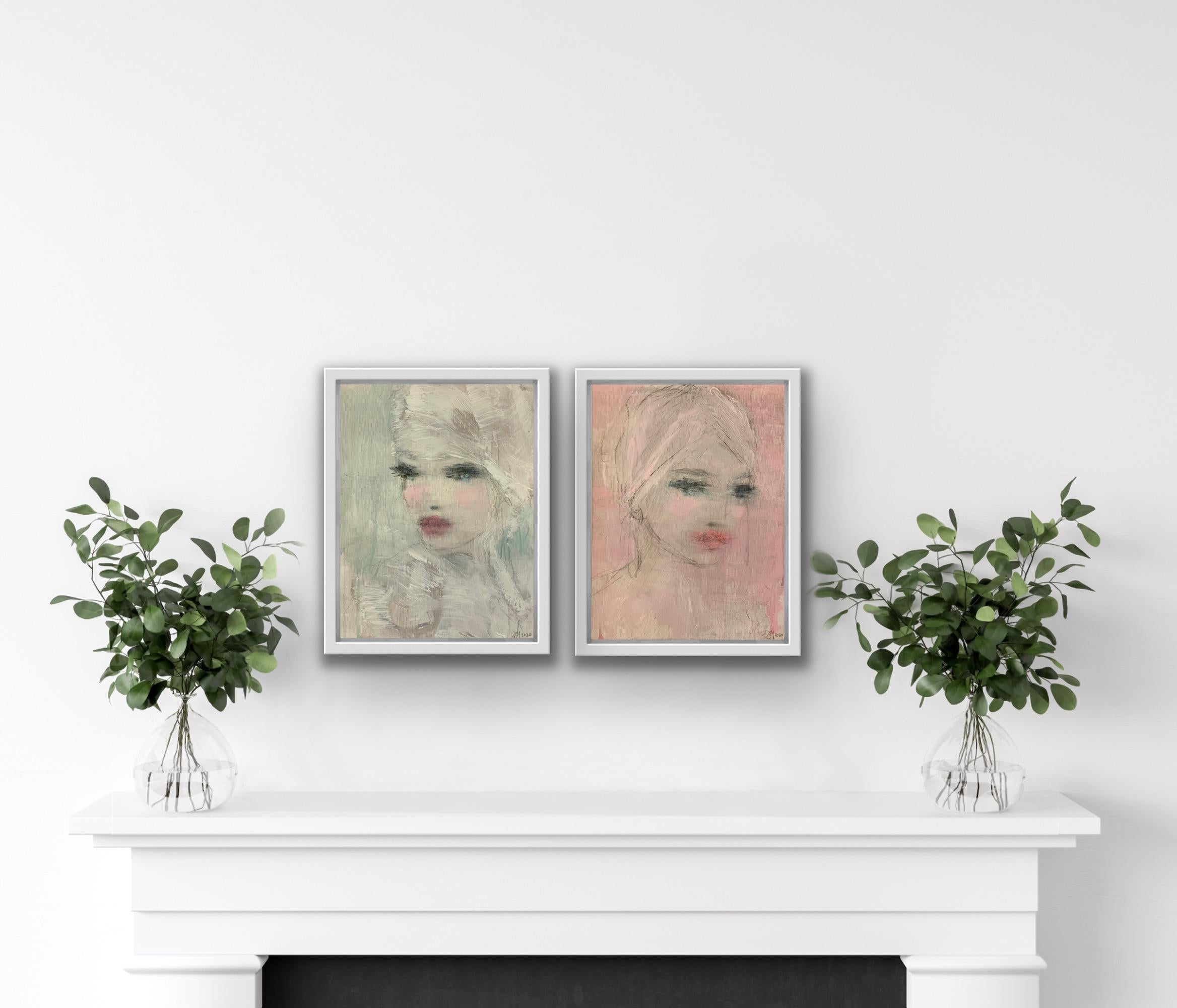 Lilac Eve and Vintage green Diptych For Sale 5