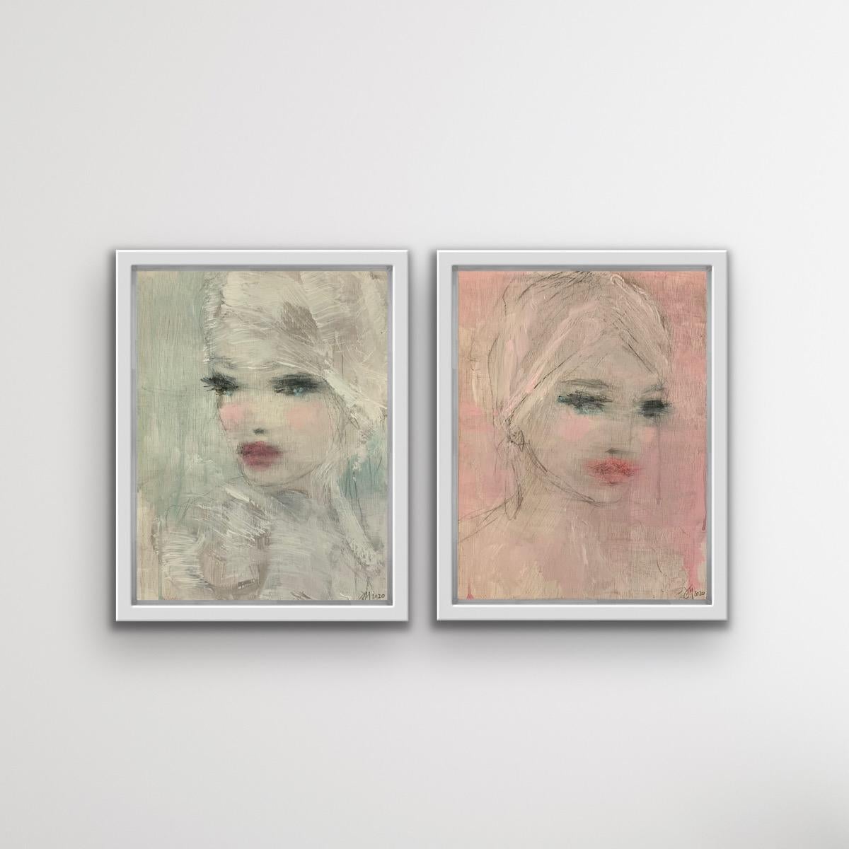 Jorunn Mulen Portrait Painting - Lilac Eve and Vintage green Diptych