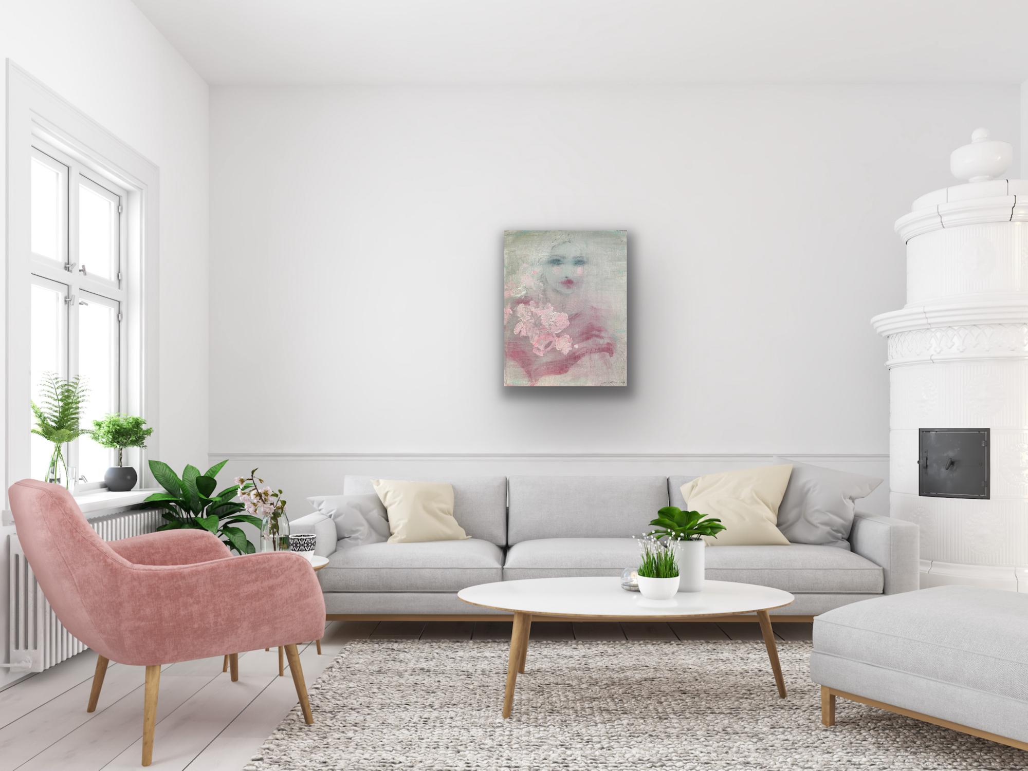 The Petals, Originalgemälde, zeitgenössische, figurative Kunst, Porträt im Angebot 1