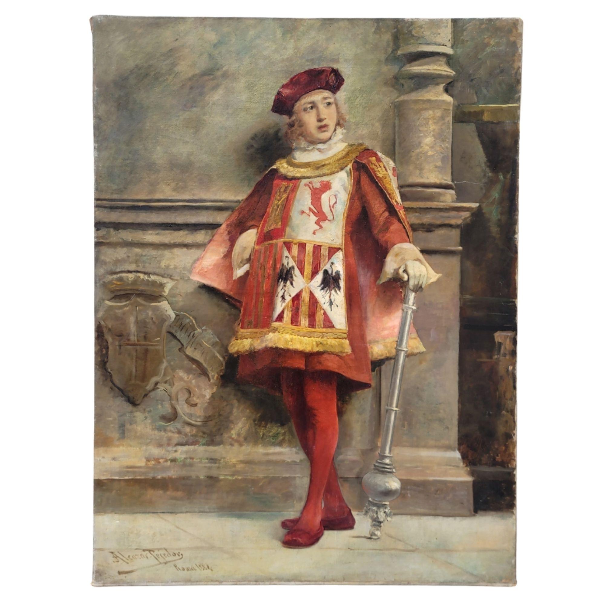 Huile sur toile "Macero Castellano", José Alcázar Tejedor, Rome - Painting de José Alcázar Tejedor 