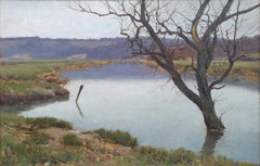 WEISS British painting Landscape Sussex flooded river tree 19th