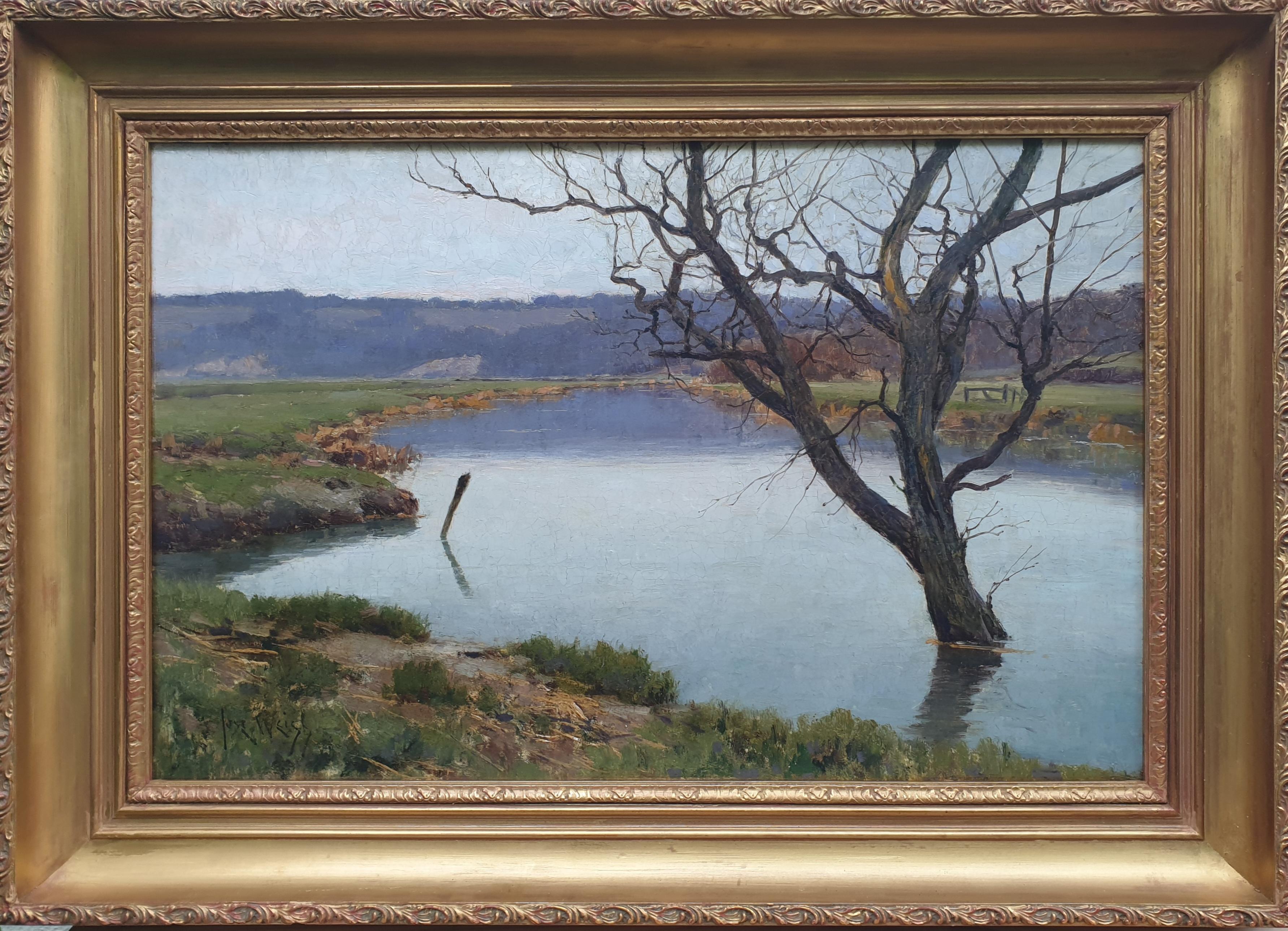 WEISS Pintura británica Paisaje Sussex río inundado árbol XIX - Painting de José Weiss