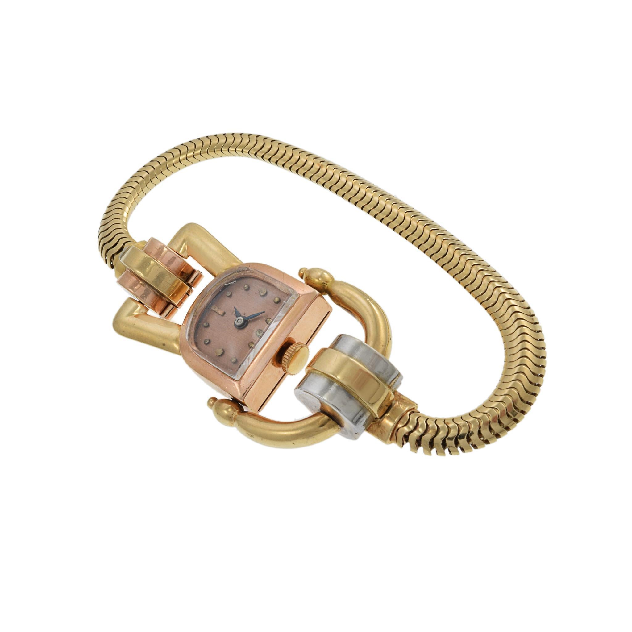 Jos Boillat Tri Color 18K Gold Cocktail-Uhr mit Handaufzug im Zustand „Gut“ im Angebot in New York, NY