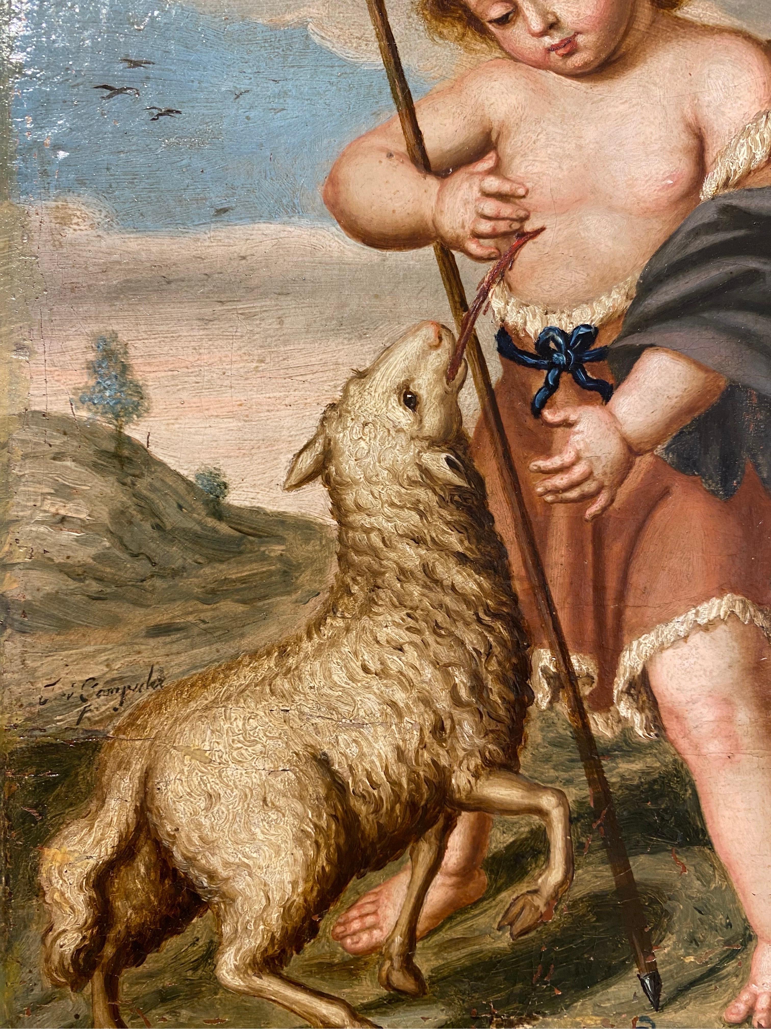 Saint John und die Schafe (Braun), Figurative Painting, von José Campeche Jordan