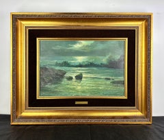 Atmospheric Seascape at Moonlight, Oil on Canvas, Signed