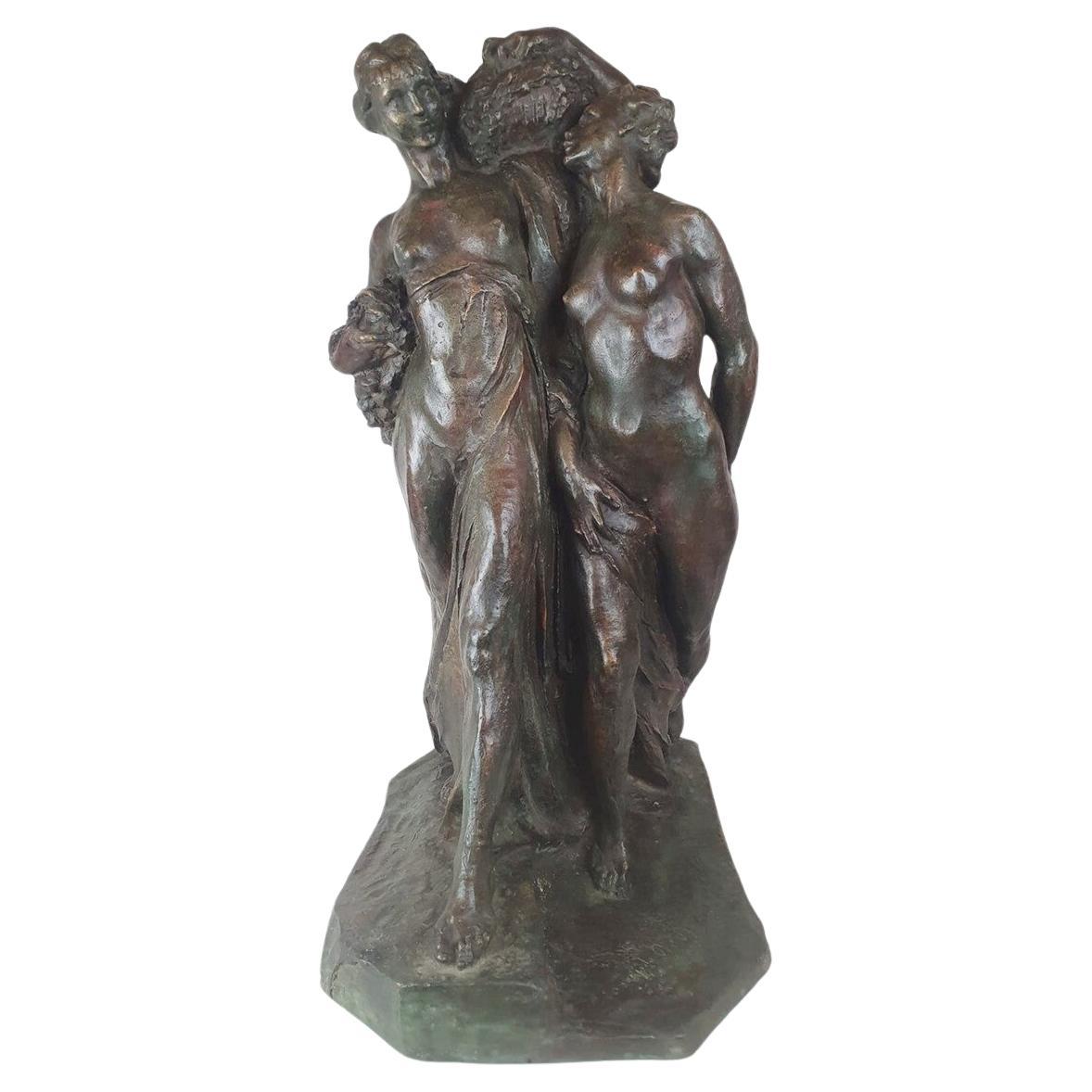 Jos De DECKER, bronze à patine verte "Allégorie du printemps"