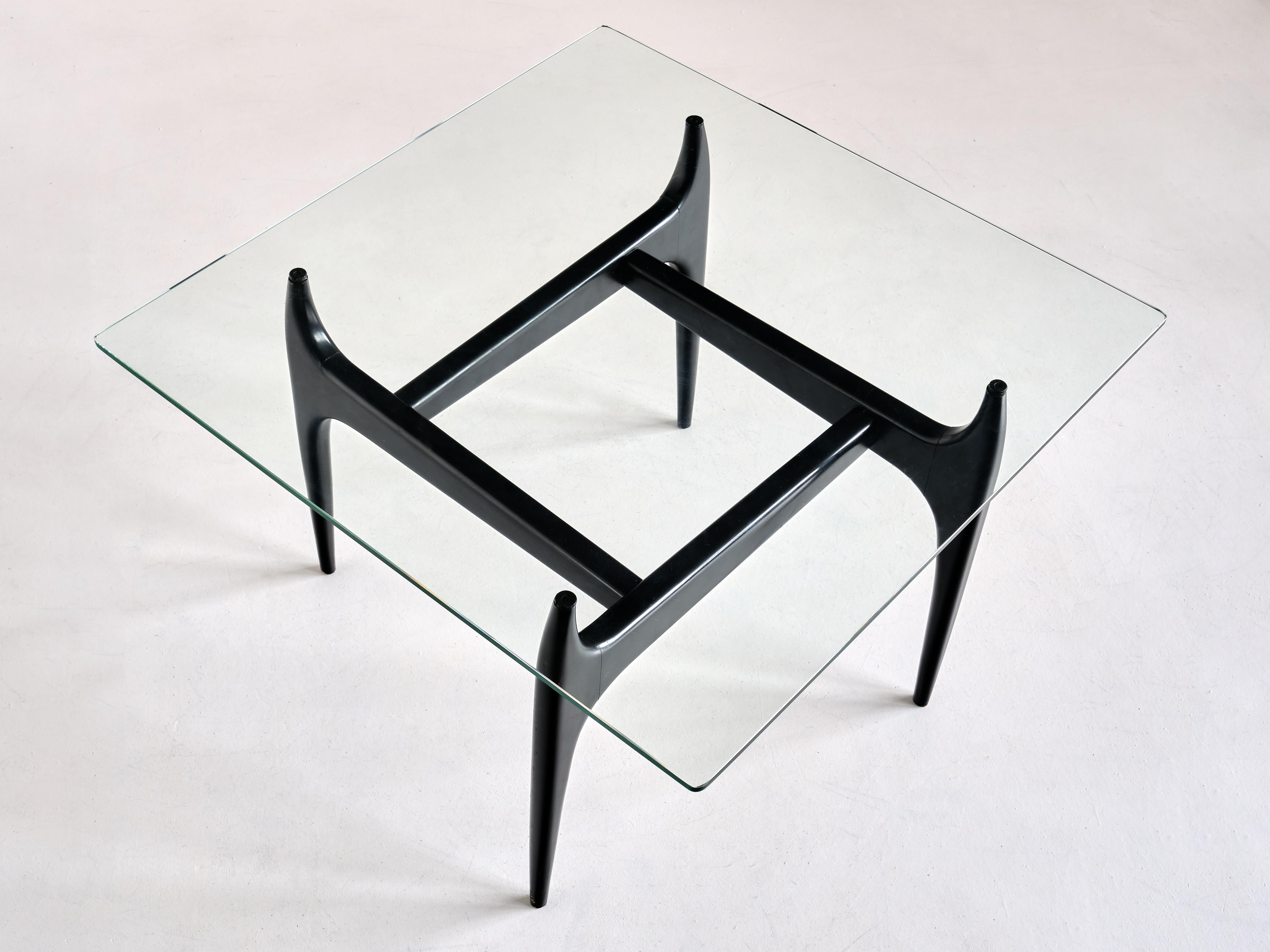 Mid-Century Modern Jos De Mey Coffee Table in Black Lacquered Wood, Luxus Kortrijk, Belgium, 1957 For Sale