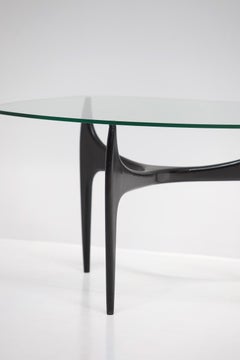 Jos De Mey for Luxus Coffee Table with Black Lacquered Wood & Glass Top