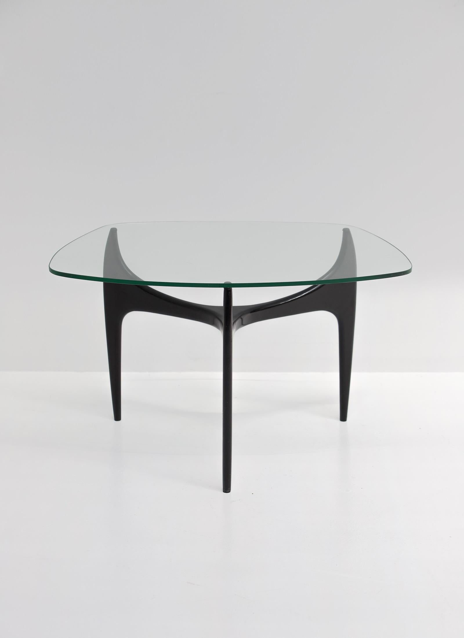 Mid-20th Century Jos De Mey for Luxus Coffee Table with Black Lacquered Wood & Glass Top For Sale