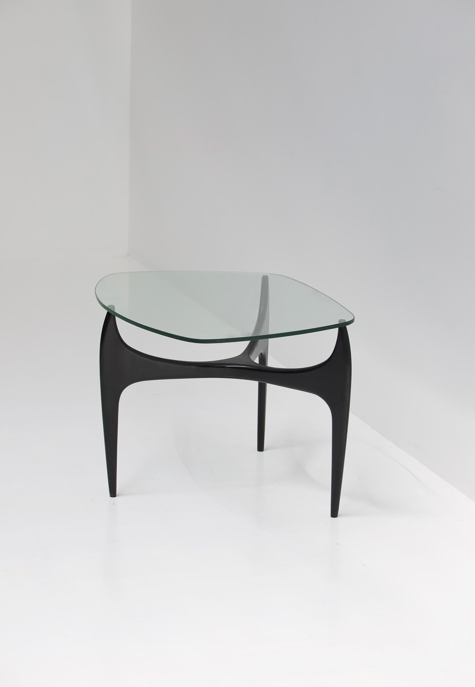 Jos De Mey for Luxus Coffee Table with Black Lacquered Wood & Glass Top For Sale 1
